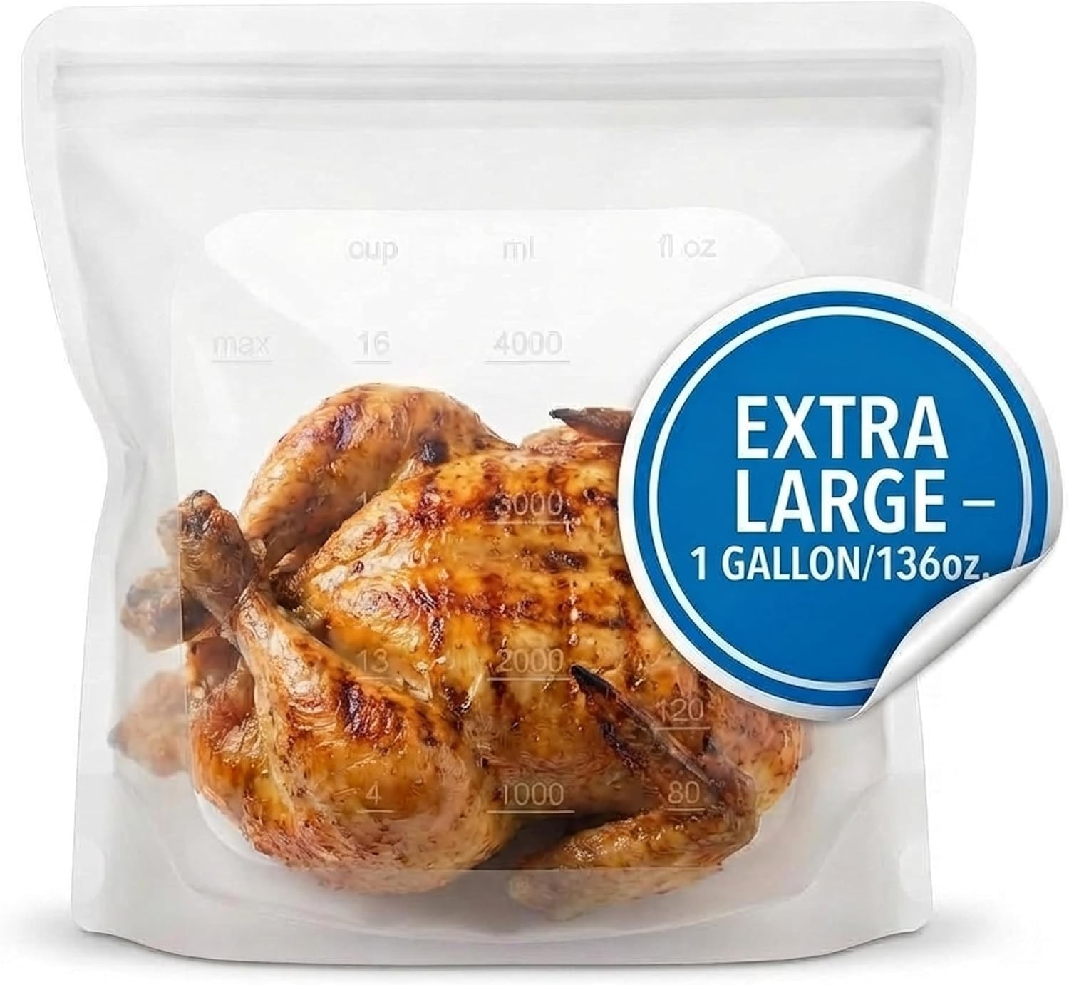 Reusable 1 Gallon Silicone Freezer Bag XXL 135 oz Clear Leakproof double-lock