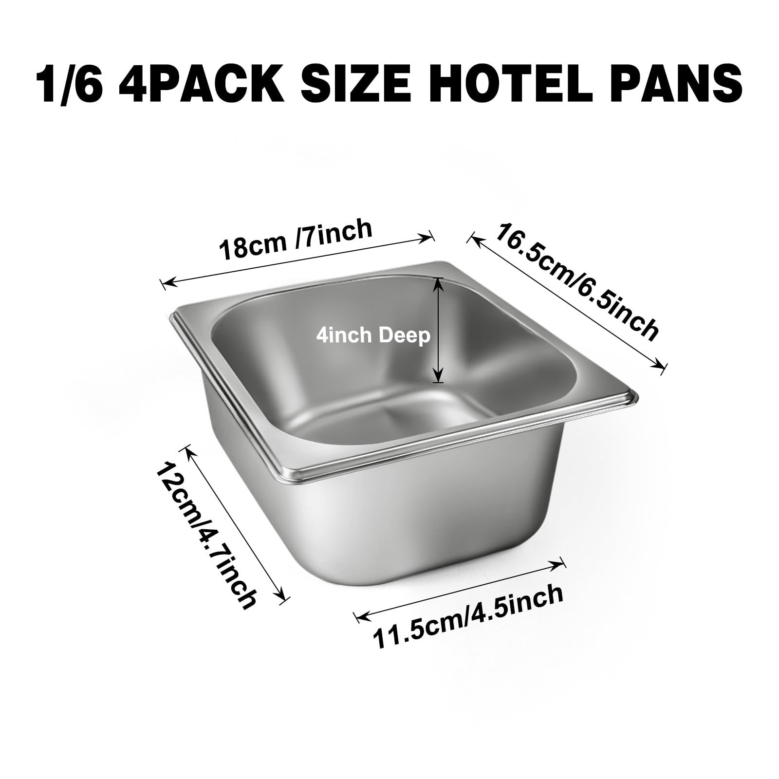 1/6 Size Hotel Pan Lids 4 Inch Deep Steam Table 7×6.5 Inch Stainless 4 PCS