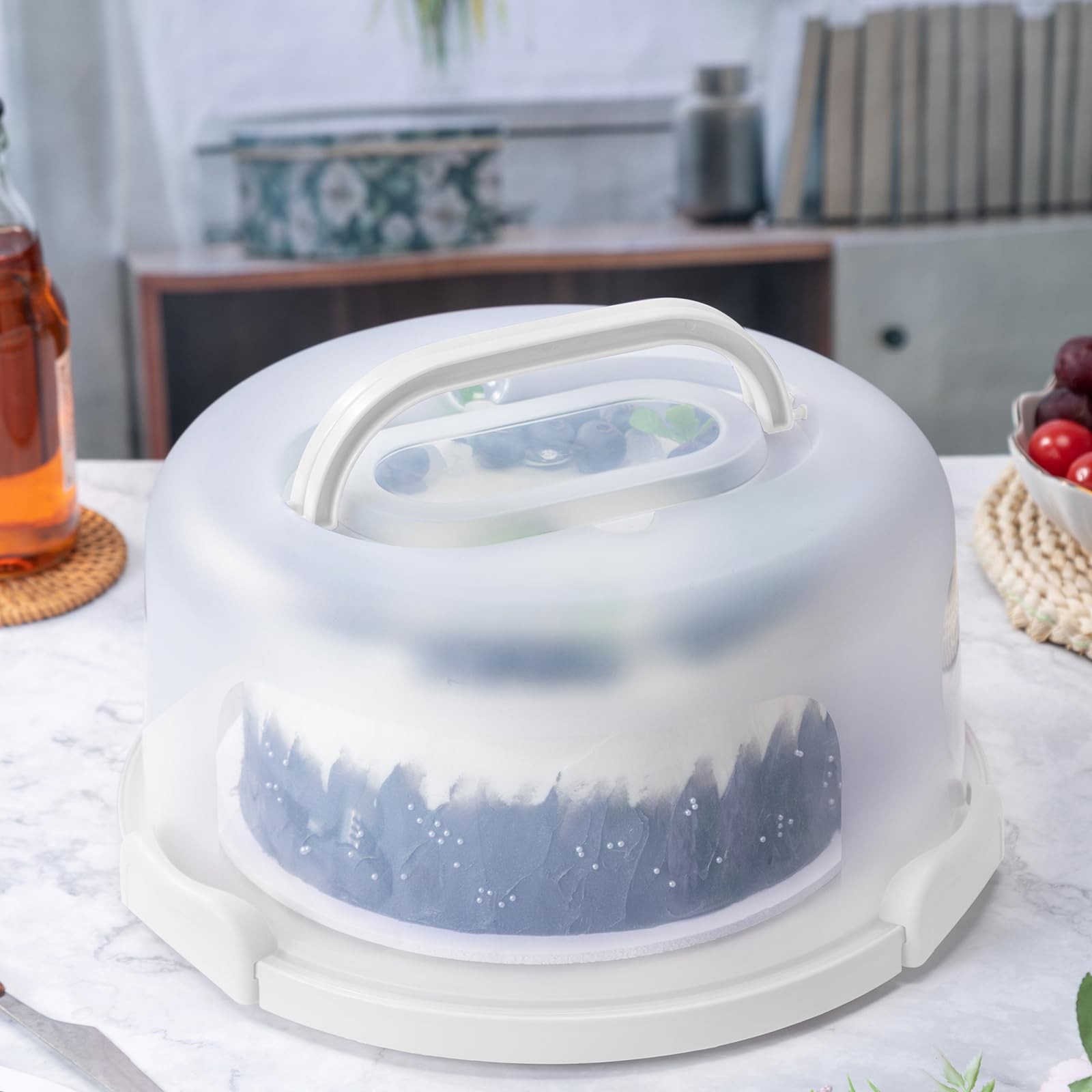 10in Plastic Cake Carrier with Handle, Round Cake Holder with Lid Pink Cake C…