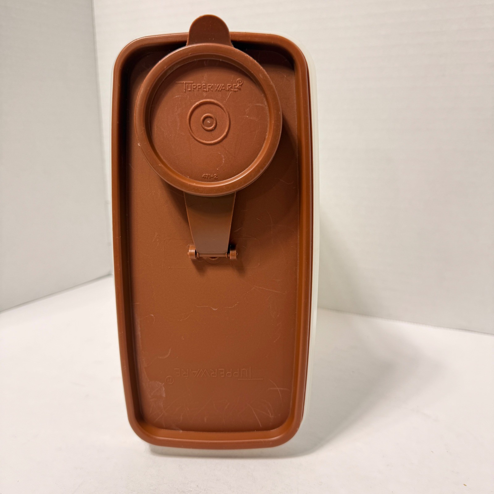 Vintage Tupperware Modular Mate Super Oval 4 Clear Brown Flip Top Lid 1614 USA *