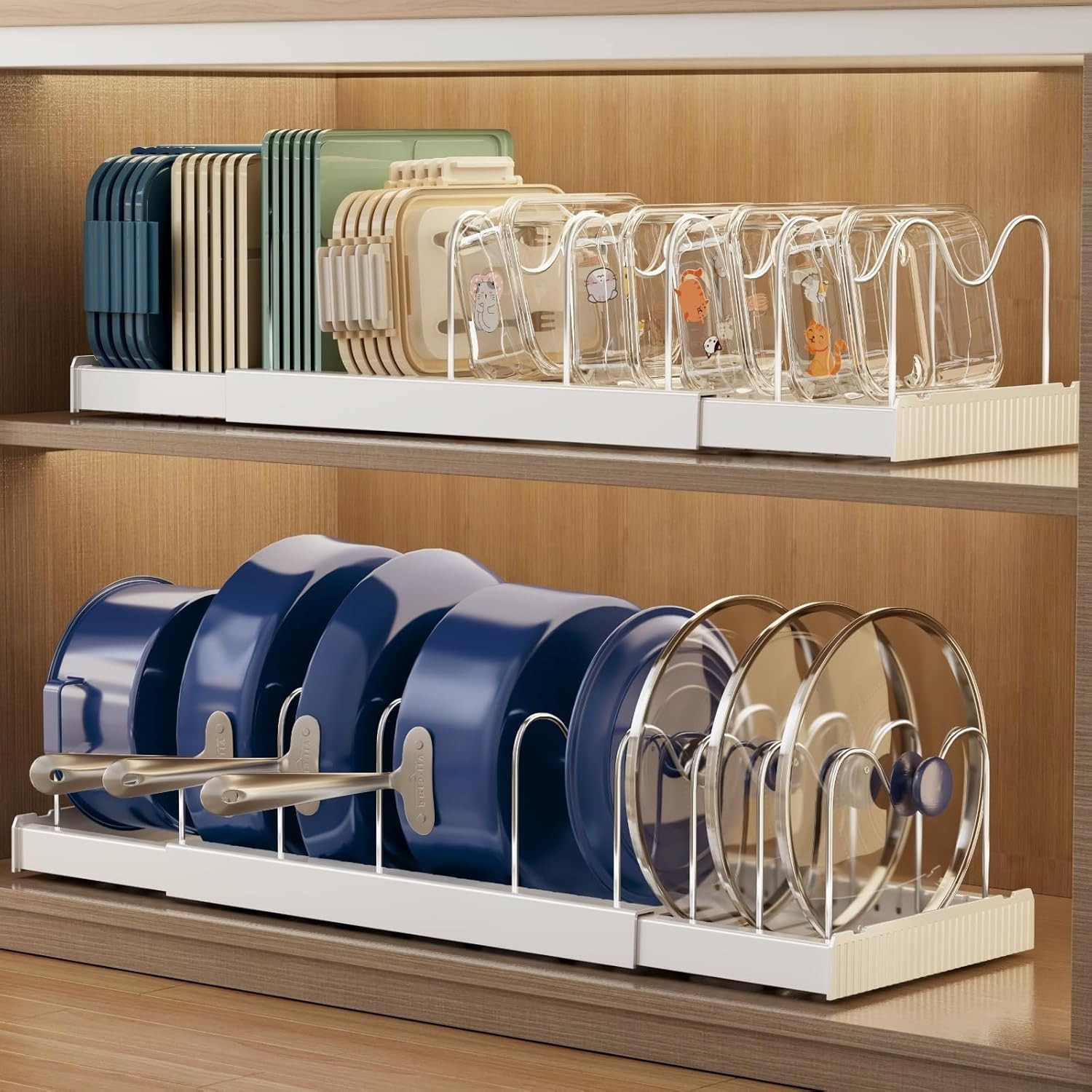 2 Pack Expandable Food Storage Container Lid Organizers, 22″ Pots and Pans Organ