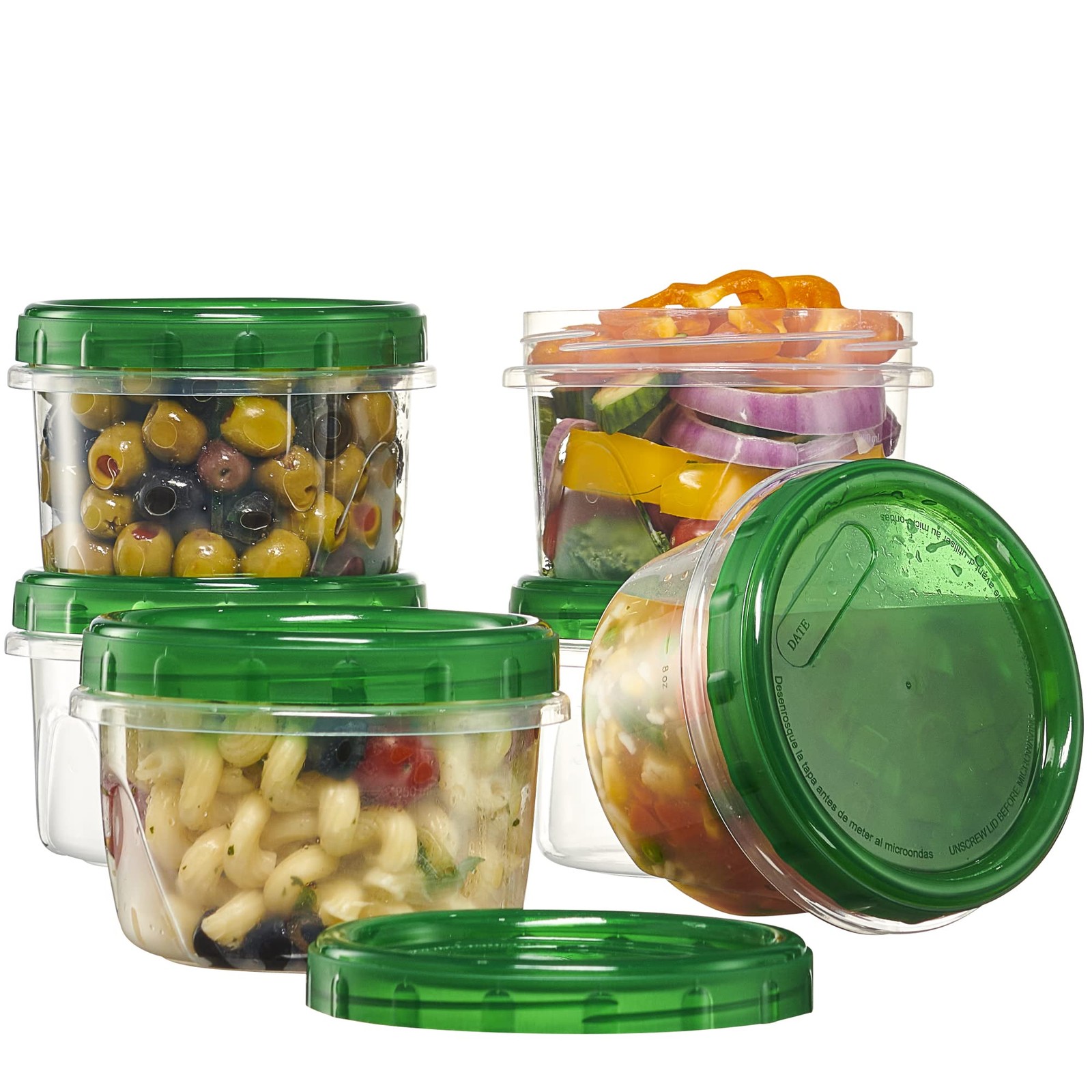 6 Pack Twist Cap Food Storage Containers with Green Screw on Lid- 16 oz Reusa…