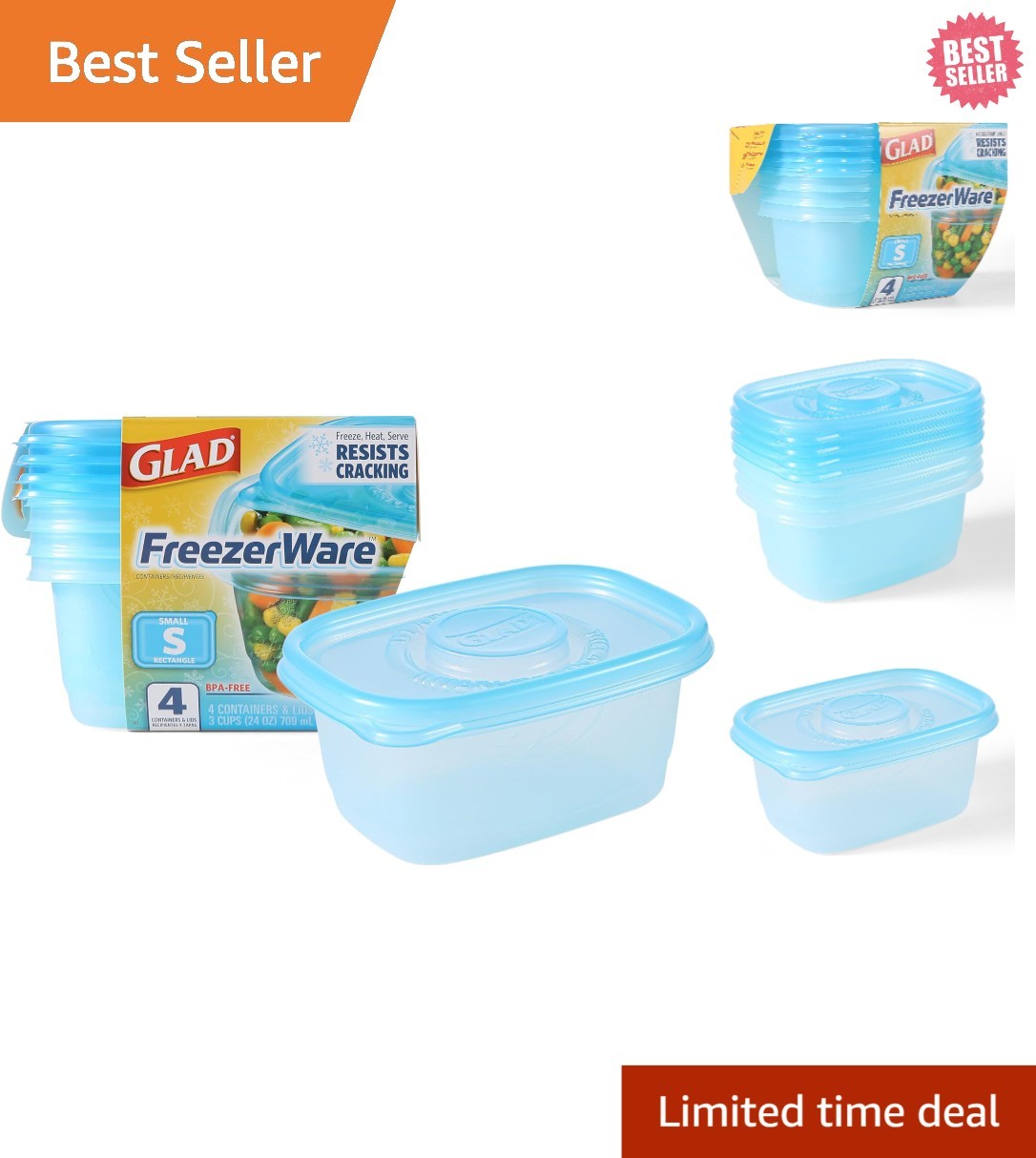 Airtight FreezerWare Food Storage Containers – 24 Oz, 4-Pack – BPA-Free & Dur…