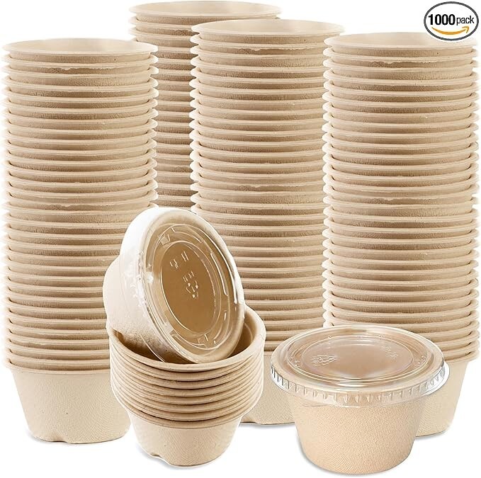2 oz EcoQuality Compostable Condiment Souffle Bagasse Cups with Lids – 2500 pcs