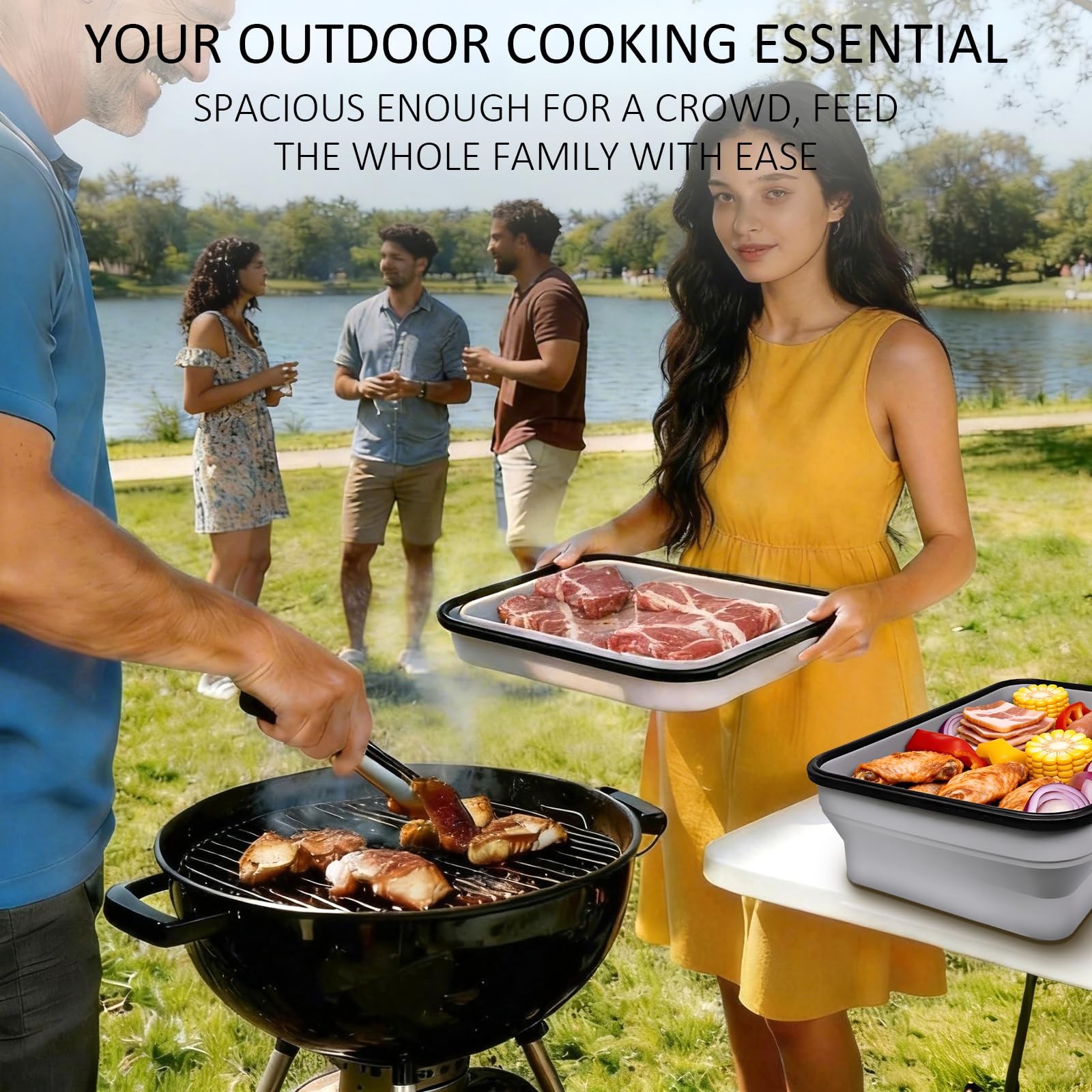 Silicone Collapsible BBQ Prep Tub with Lid, 10L/338oz/2.64Gal, XXXL Large Foo…