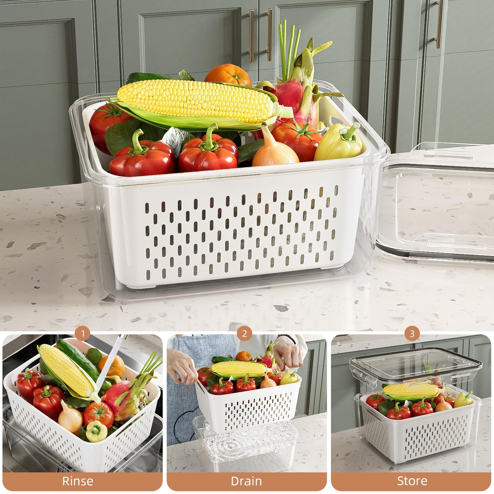 KEMETHY 10 Pack Fruit Storage Containers for Fridge with transparent