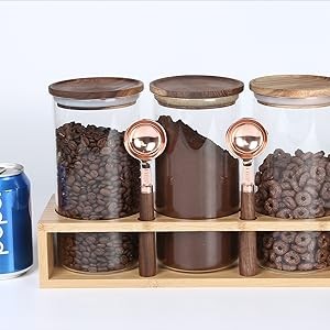 Sealed Glass Food Storage Containers with Airtight Wood Lids and Scoops for