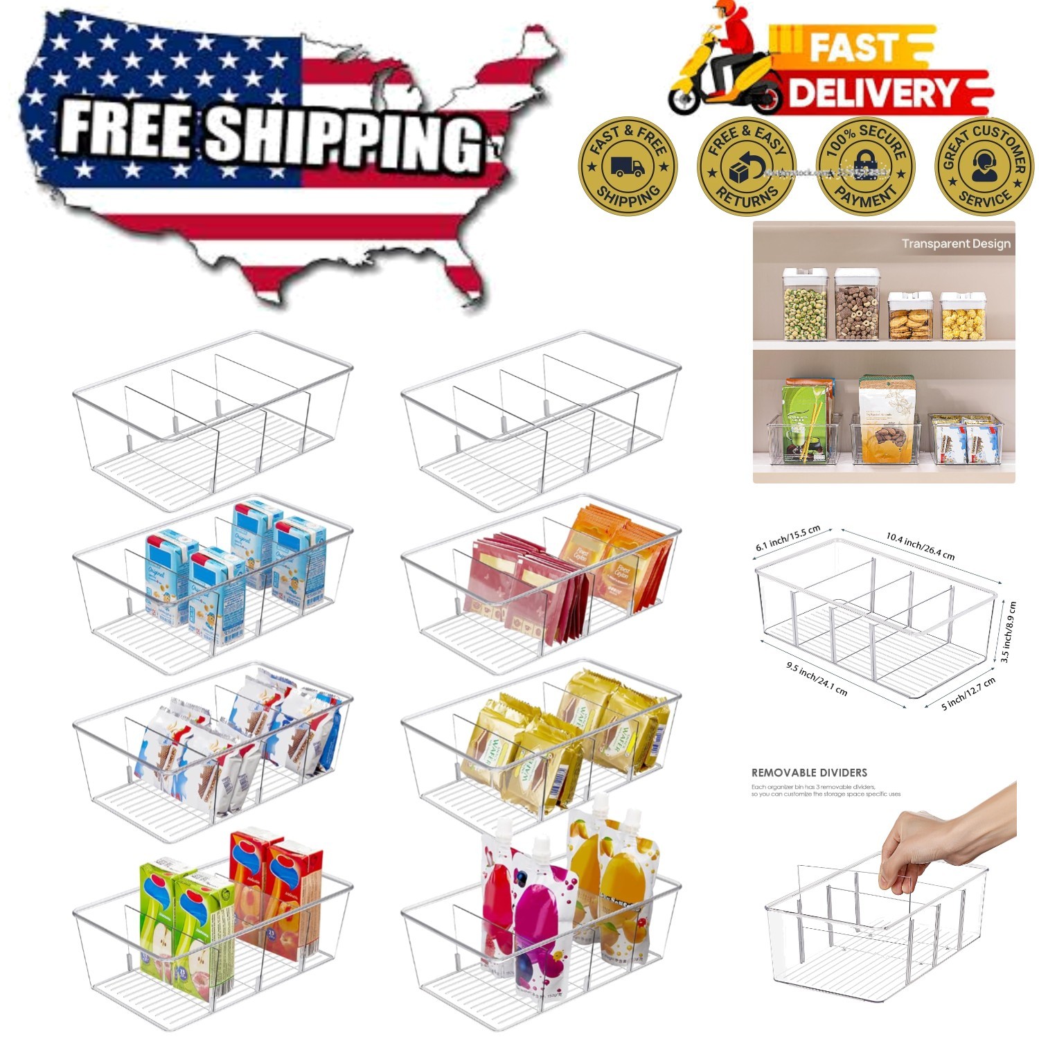 8 Durable Clear Storage Bins for Pantry Organization – Lightweight & Sturdy