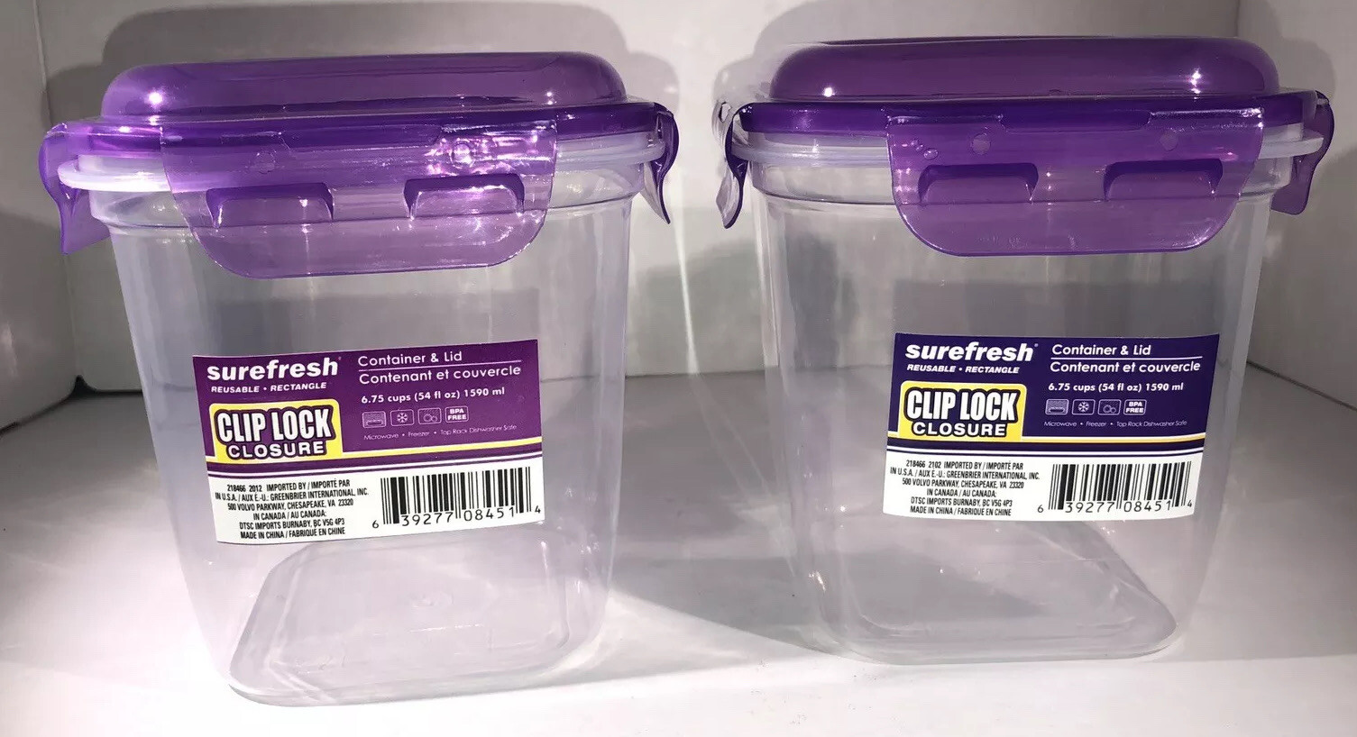 2ea 6.75Cup Sure Fresh Dry/Cold/Freezer Food Storage Containers W Clip-Lock Lids
