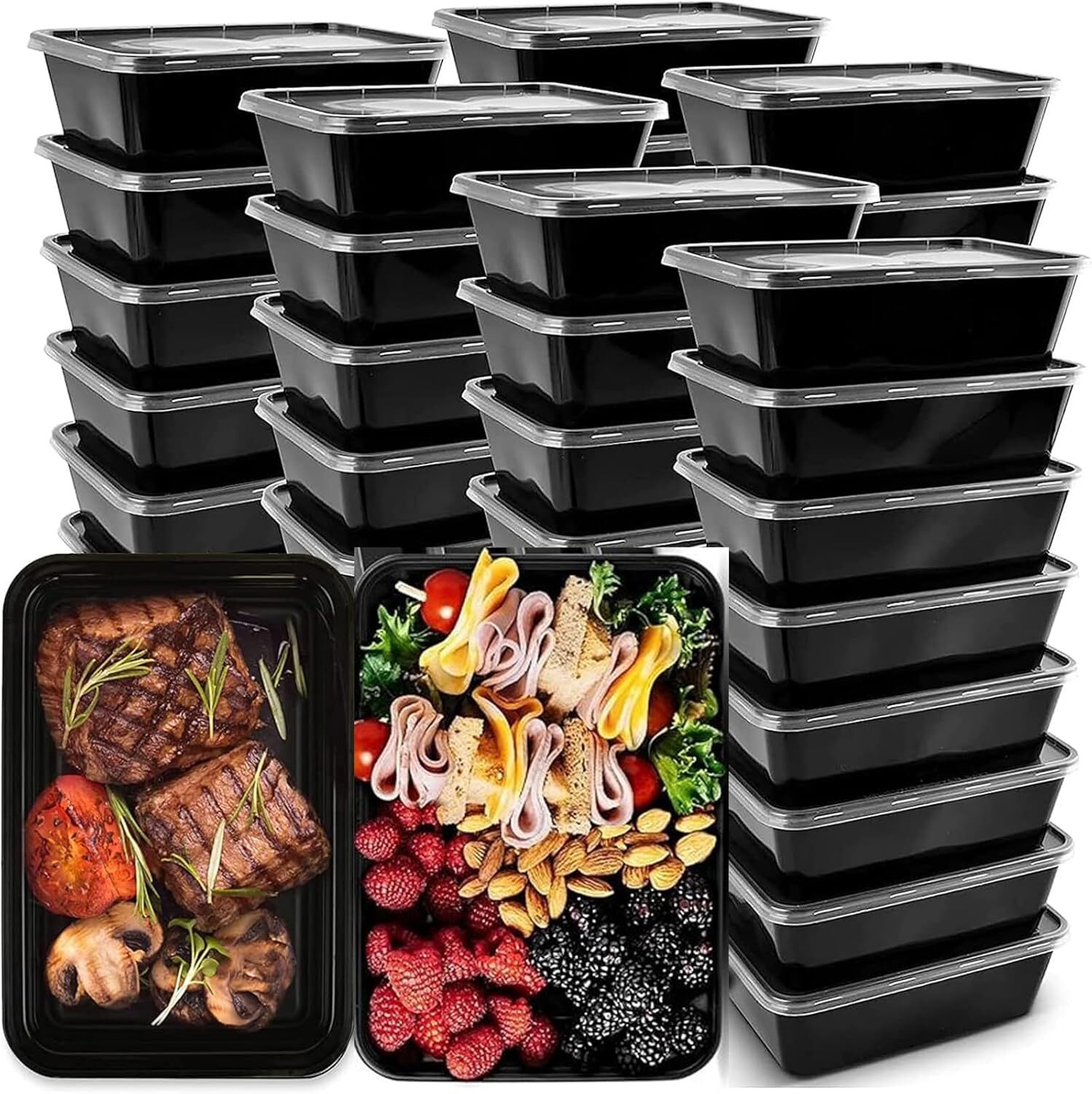50 Pack Meal Prep Containers, 26 oz Microwave Reusable Food Containers with Lids