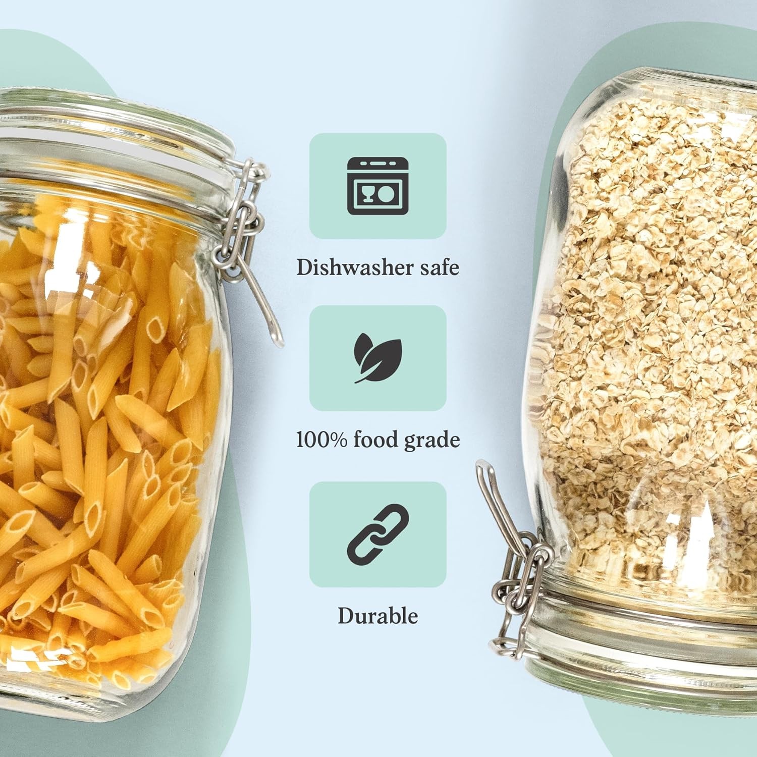 Set of 3 Glass Mason Jar with Airtight Lid 50 Ounces | Glass Storage Container