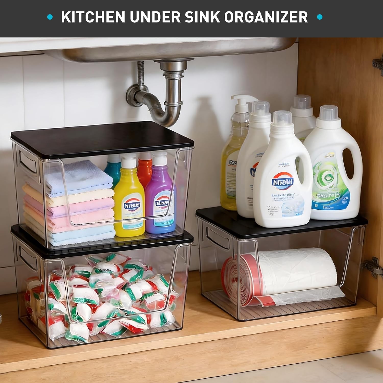 Pantry Organizers Storage 2 Pack Large Clear Storage Bins W/ Bamboo Lids Onion