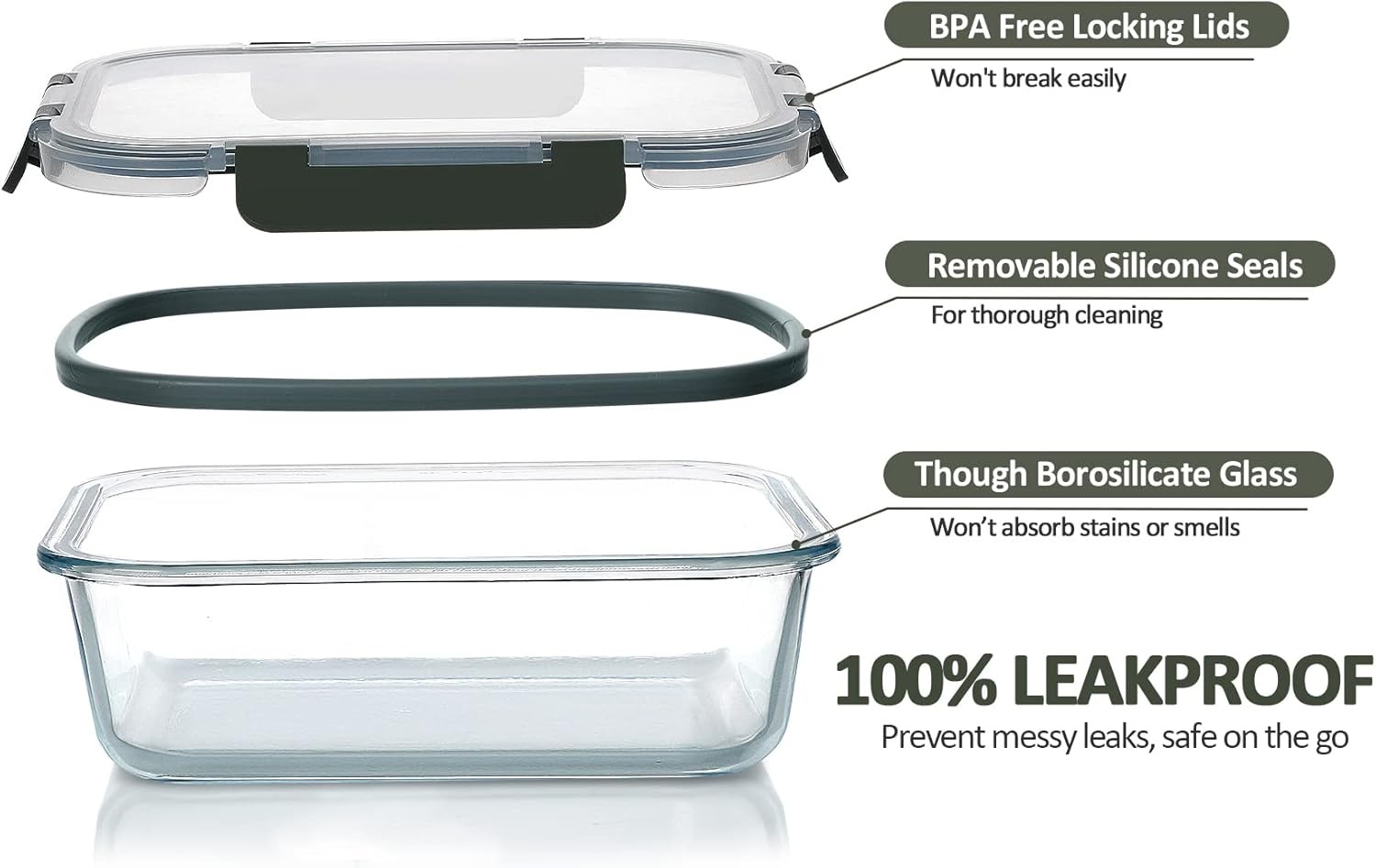 M MCIRCO 10-Pack Glass Food Storage Container with Lids, Airtight Lunch Bento Bo