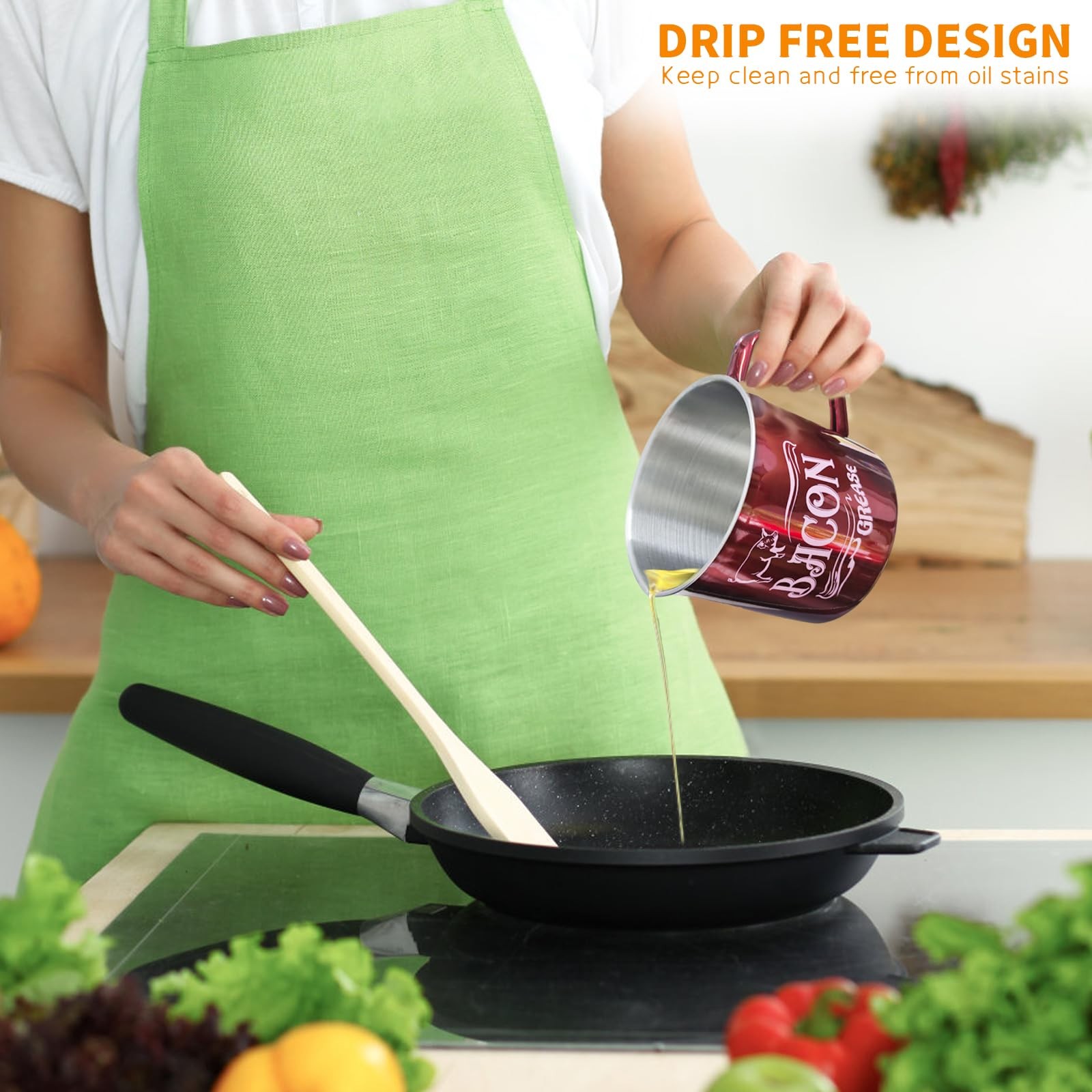 1.3L Bacon Grease Saver Container with Fine Mesh Strainer,Stainless Steel Oil Ke