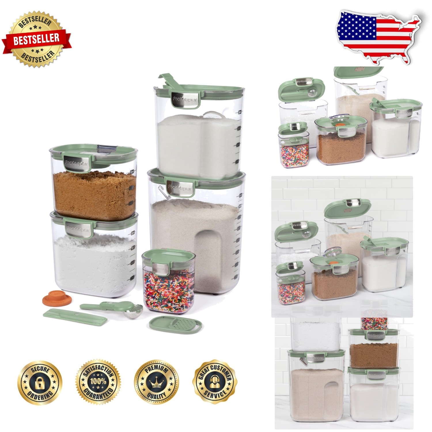 Airtight Flour & Sugar Container Set: 9-Piece BPA-Free Baker’s Storage, Pista…
