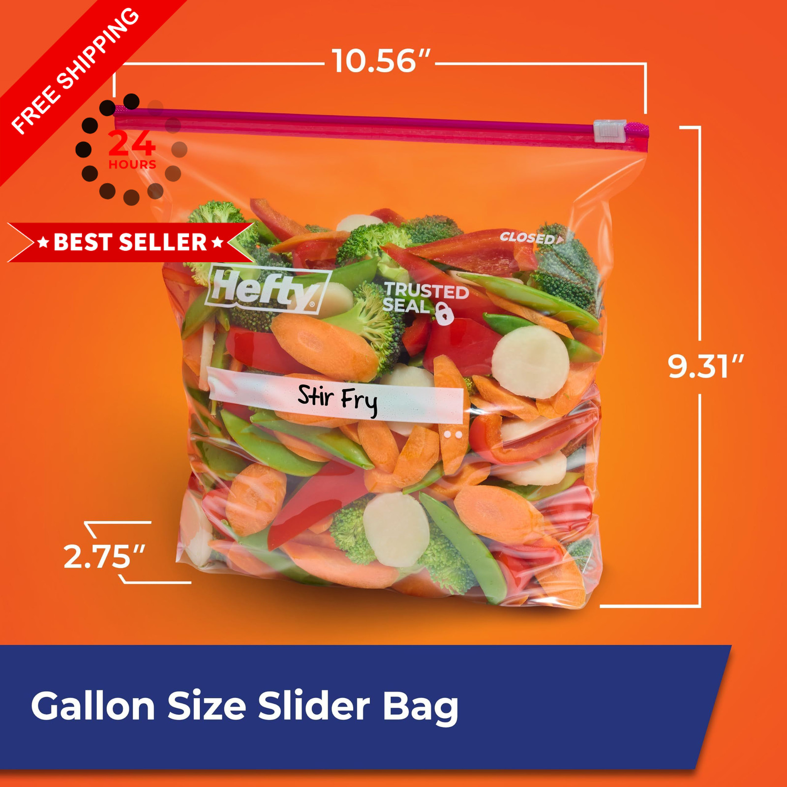 Hefty Slider Gallon Storage Bags, 66 Count, Gallon, 66 Count