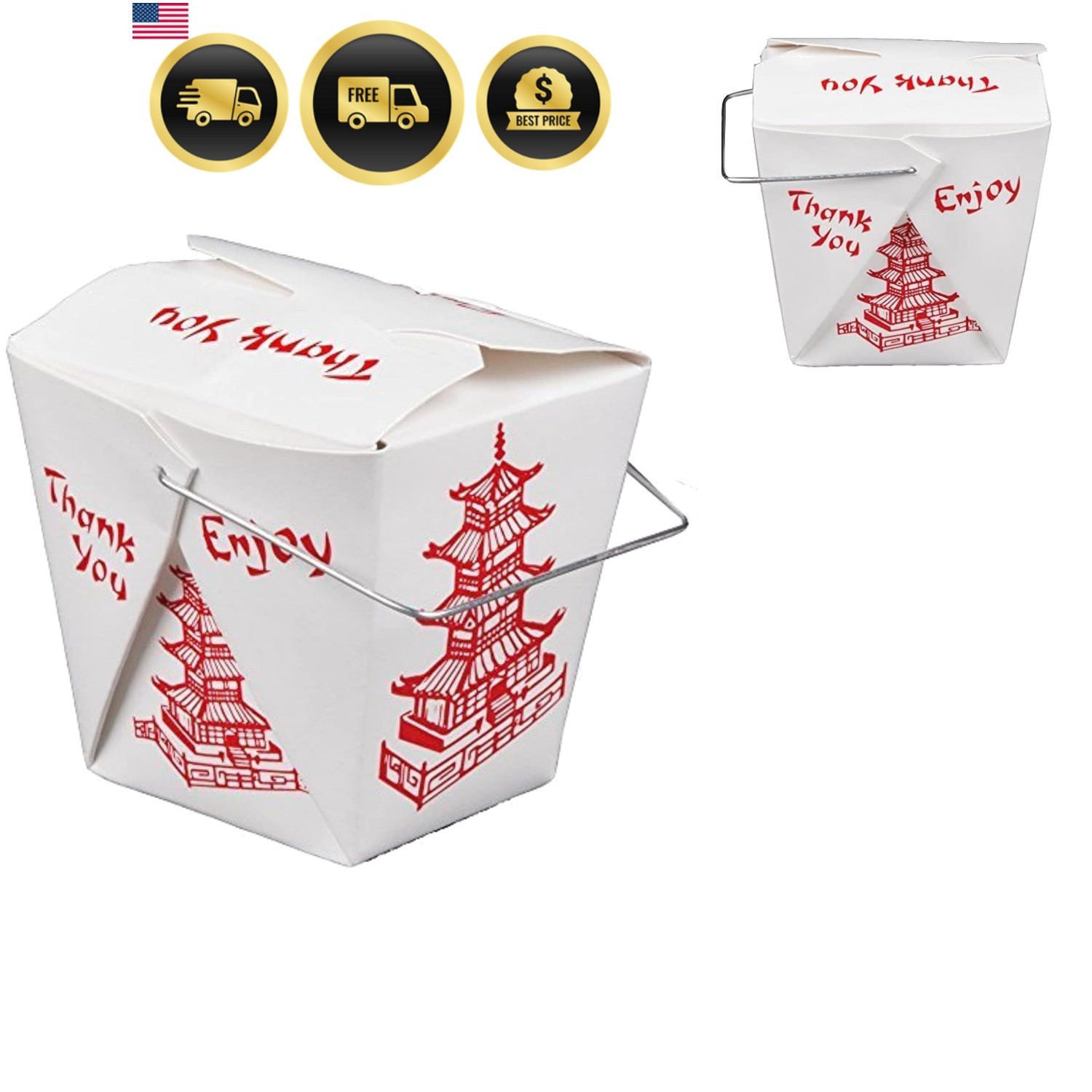 15 Count 16 oz Pagoda Wire Handle Chinese Takeout Box
