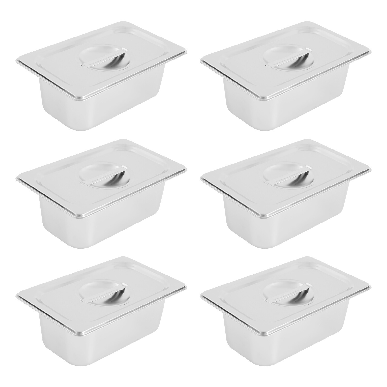 6pcs Stainless Steel Trays With Lids, Food Storage Containers Stackable Pans 4L