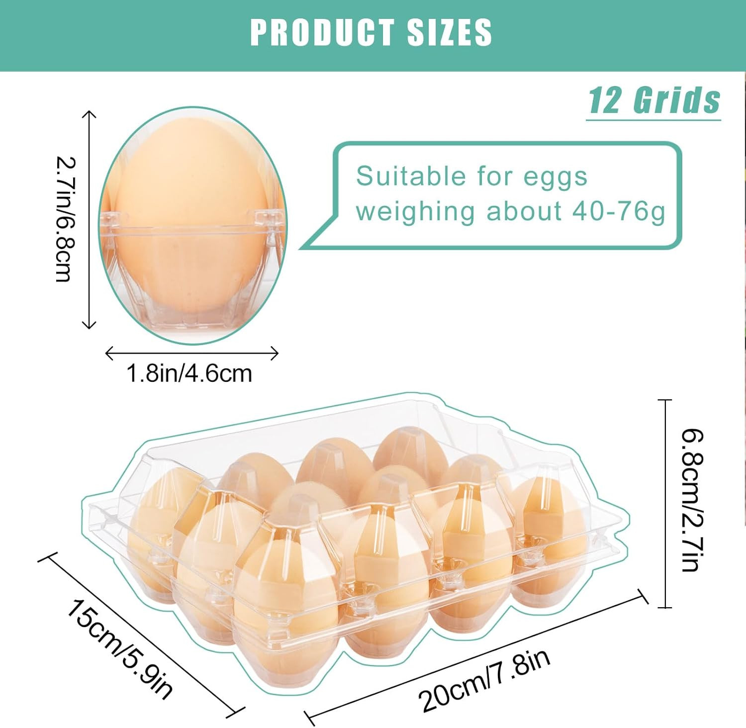 100 Packs 12 Count Clear Plastic Egg Cartons, 3 * 4 Grids Design, Perfect for Fa