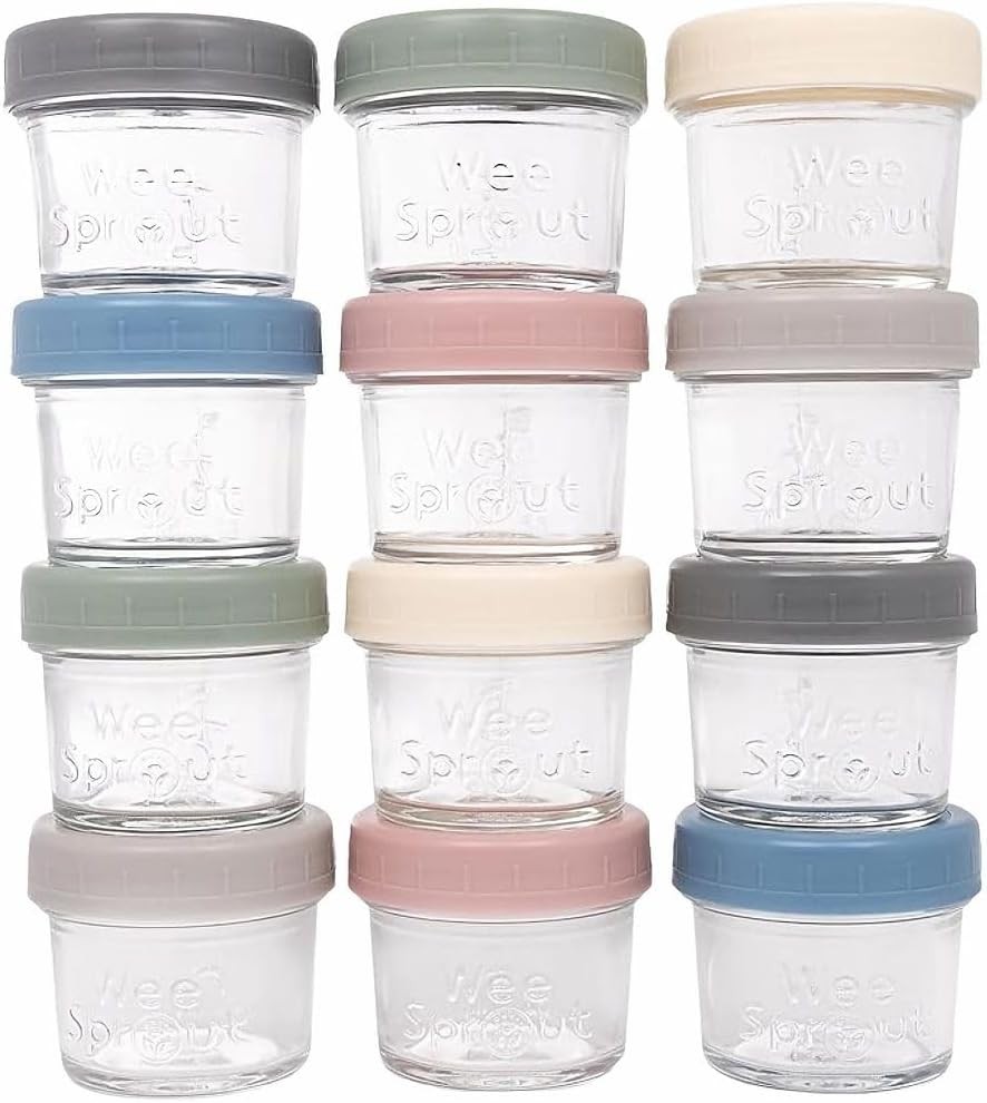 WeeSprout Glass Baby Food Storage Jars 4oz 12 Pack Lids