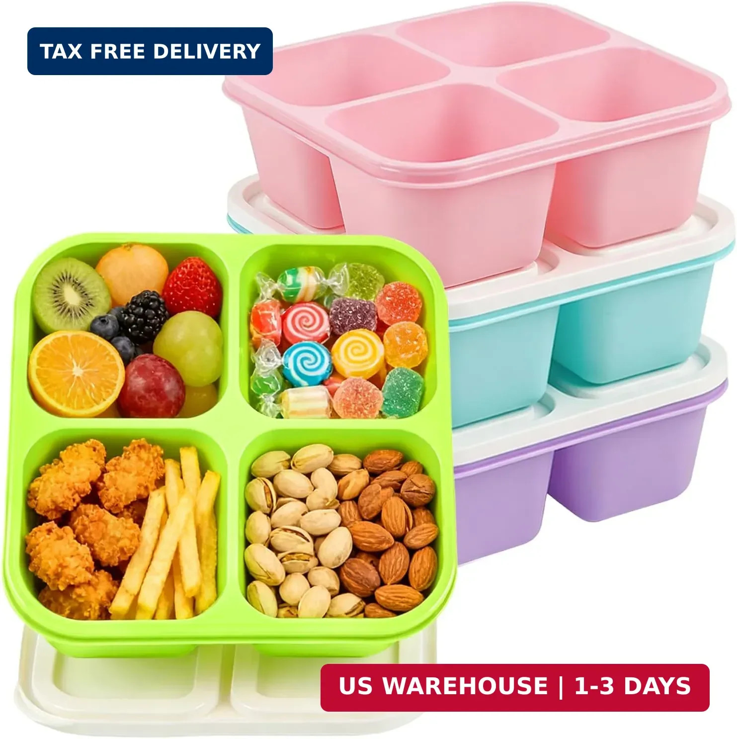 4 Pack Snack Containers Bento Box Adult Lunch Box,Meal Prep Container, Reusable