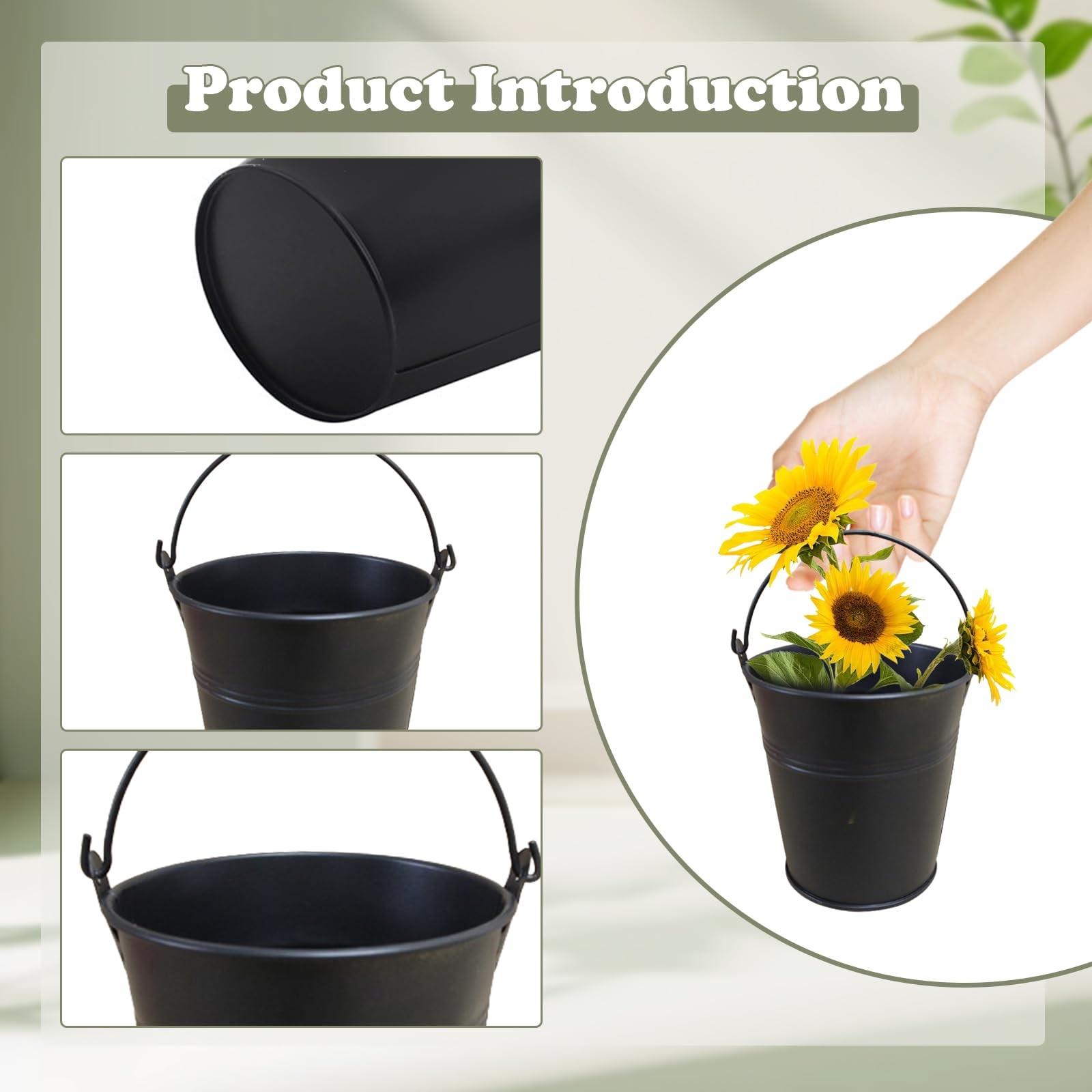24 Packs Mini Metal Buckets with Handles 5×3.5×4.7 Inch Black Iron Pails