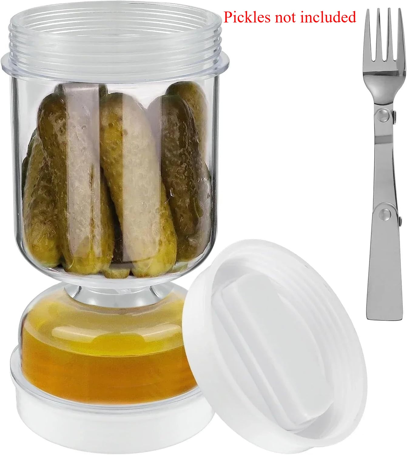 Durable Sturdy Portable Resilient Robust Wet-Dry Separation Pickle Jar with Fork