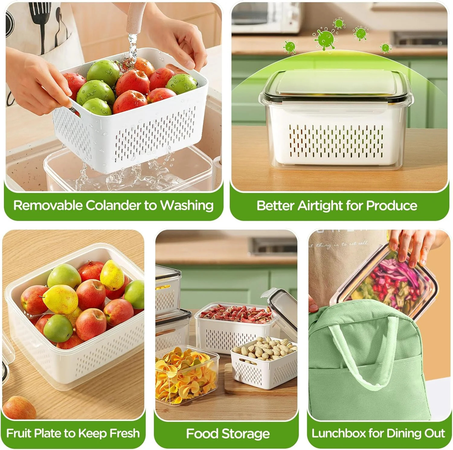 4 PCS Fruit Storage Containers for Fridge, Produce Containers for Fridge with Re