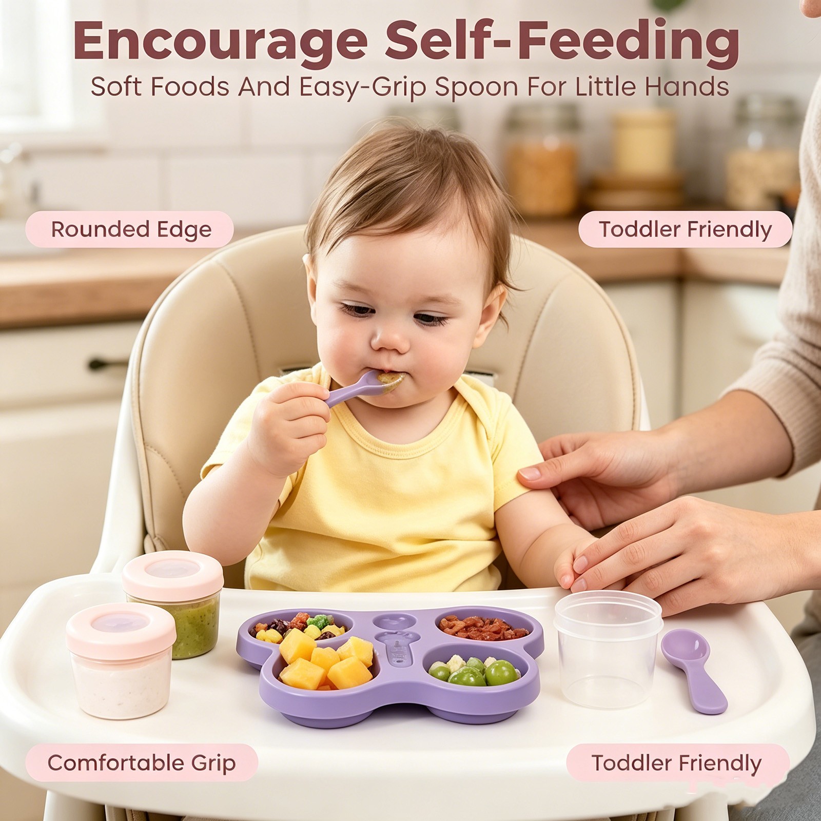 Leakproof Baby Food Storage Cups Set with Tray&Spoon Reusable for Infant Feeding