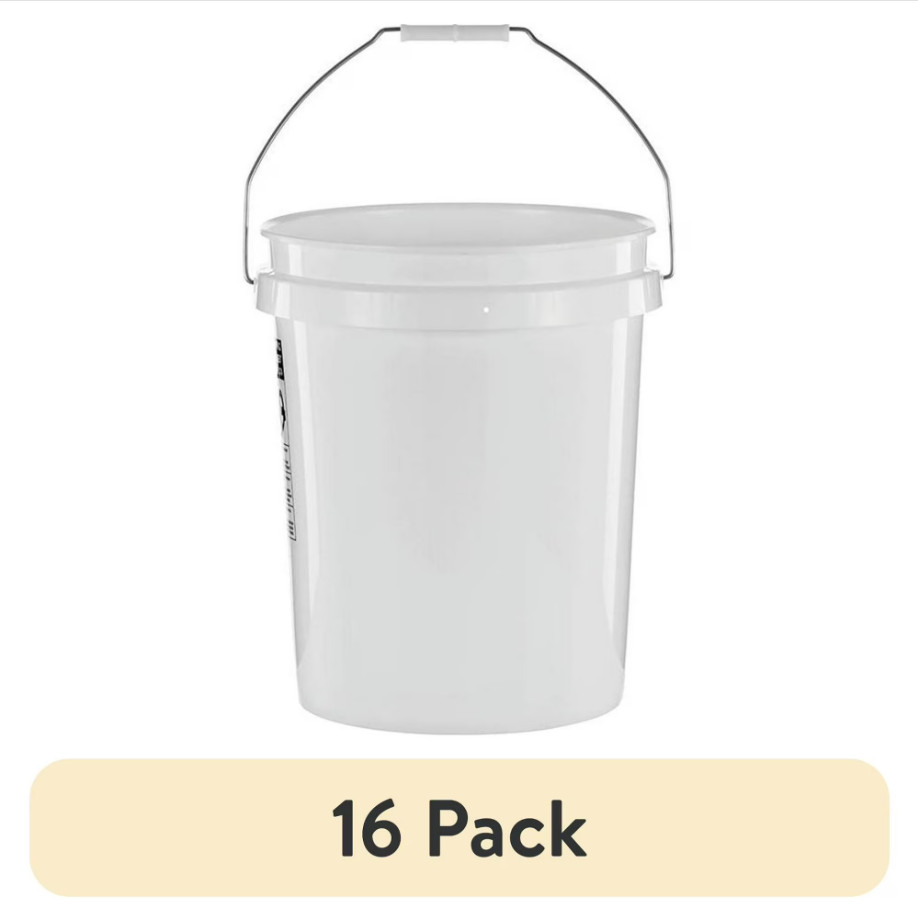 16-Pack 5 Gallon Plastic Pails Heavy Duty White Food Grade Utility Buckets