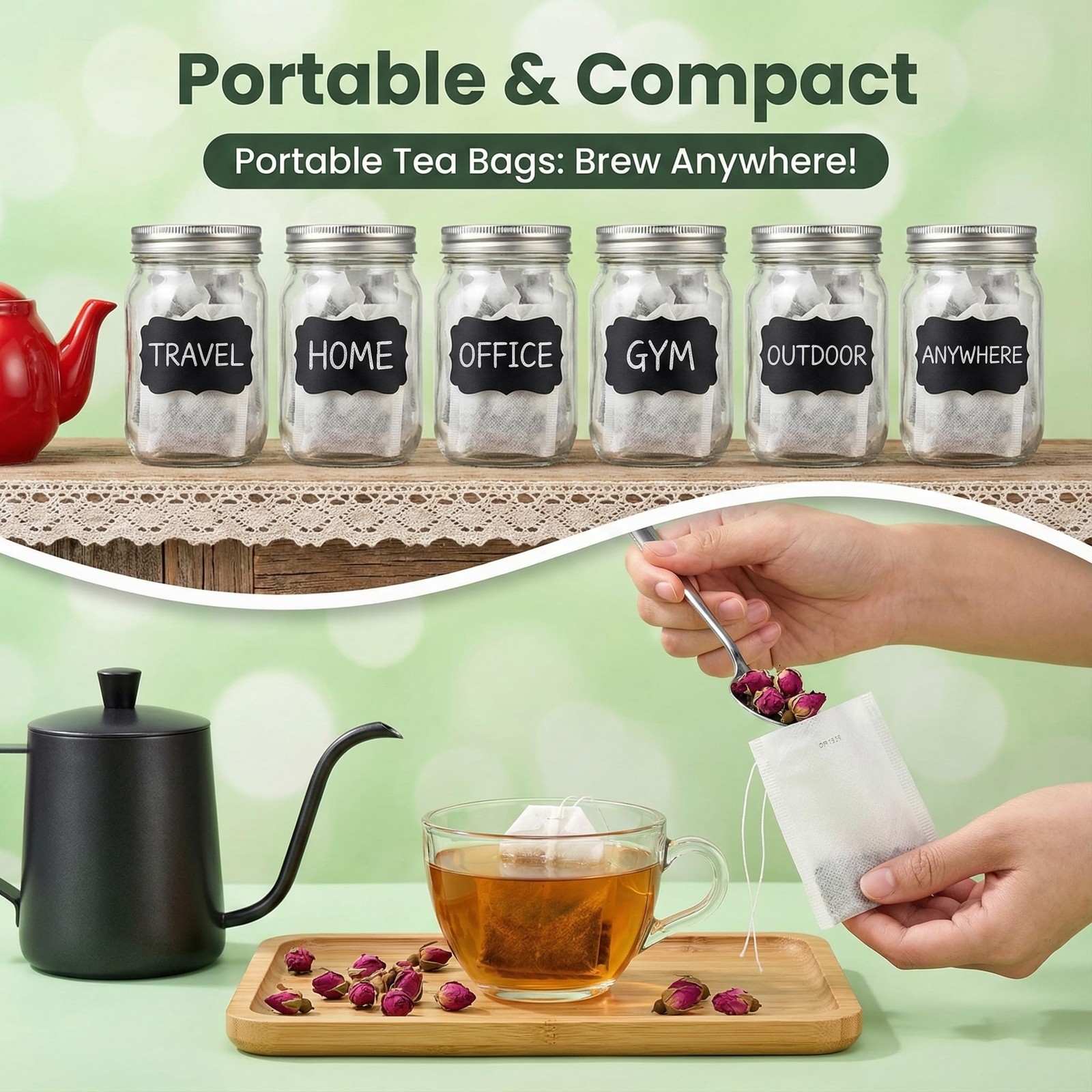 400Pcs 3.54″x2.75″ Disposable Tea Bags with 3.54″L x 2.75″W, White