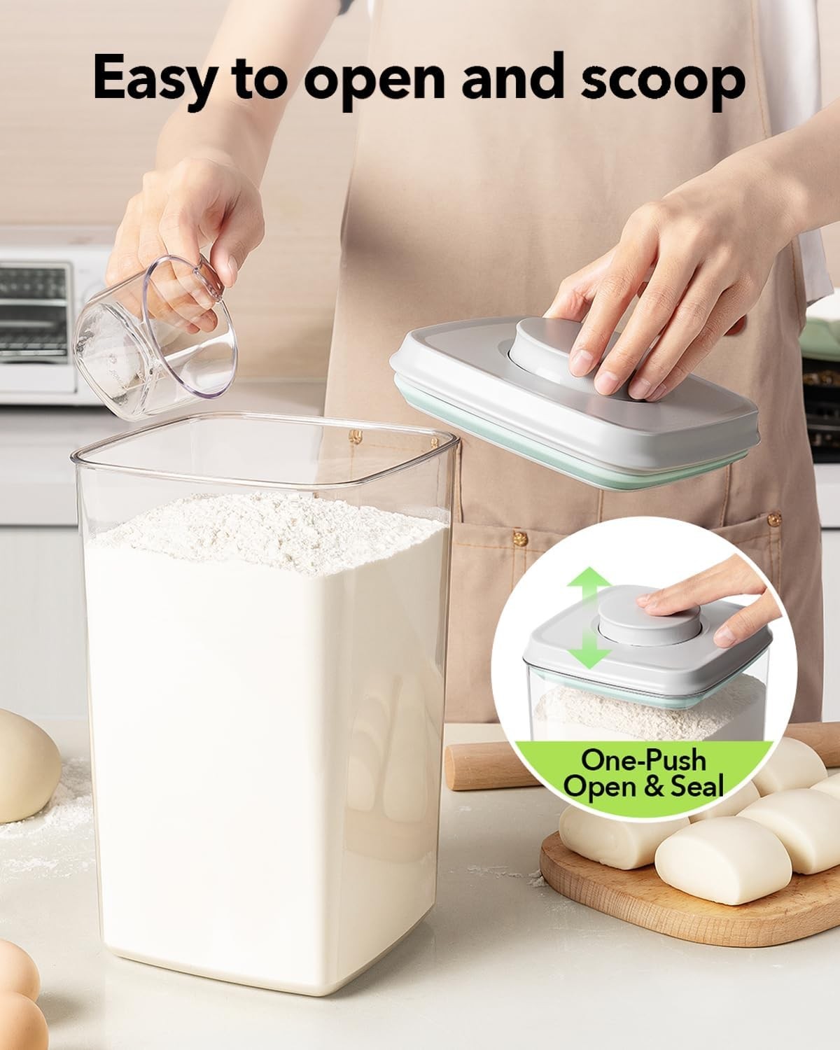 Airtight Food Storage Container with Pop Lid & 130ml Scoop, 4L/4.2qt *2 BPA-F…