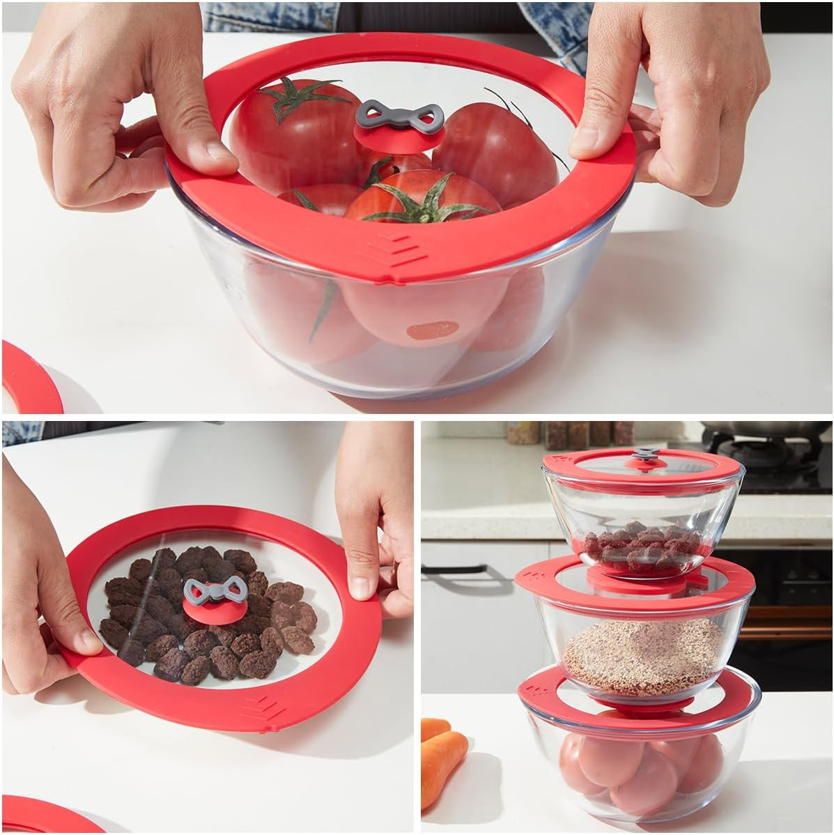 4 Pack Replacement Lids for Pyrex 7201-PC 4 Cup Glass Containers Mixing Bowl Sil