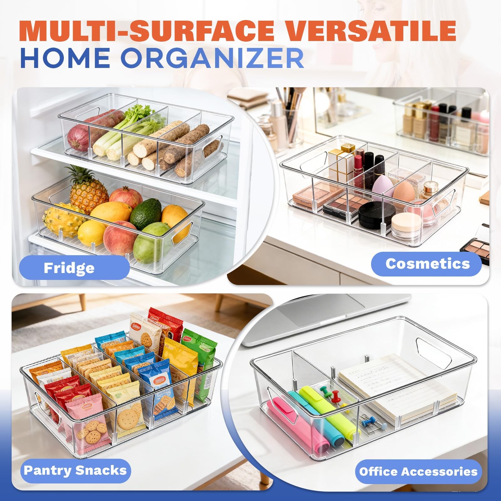 Stackable 4-Compartment Pantry Organizers and Storage, Clear Plastic Storage …