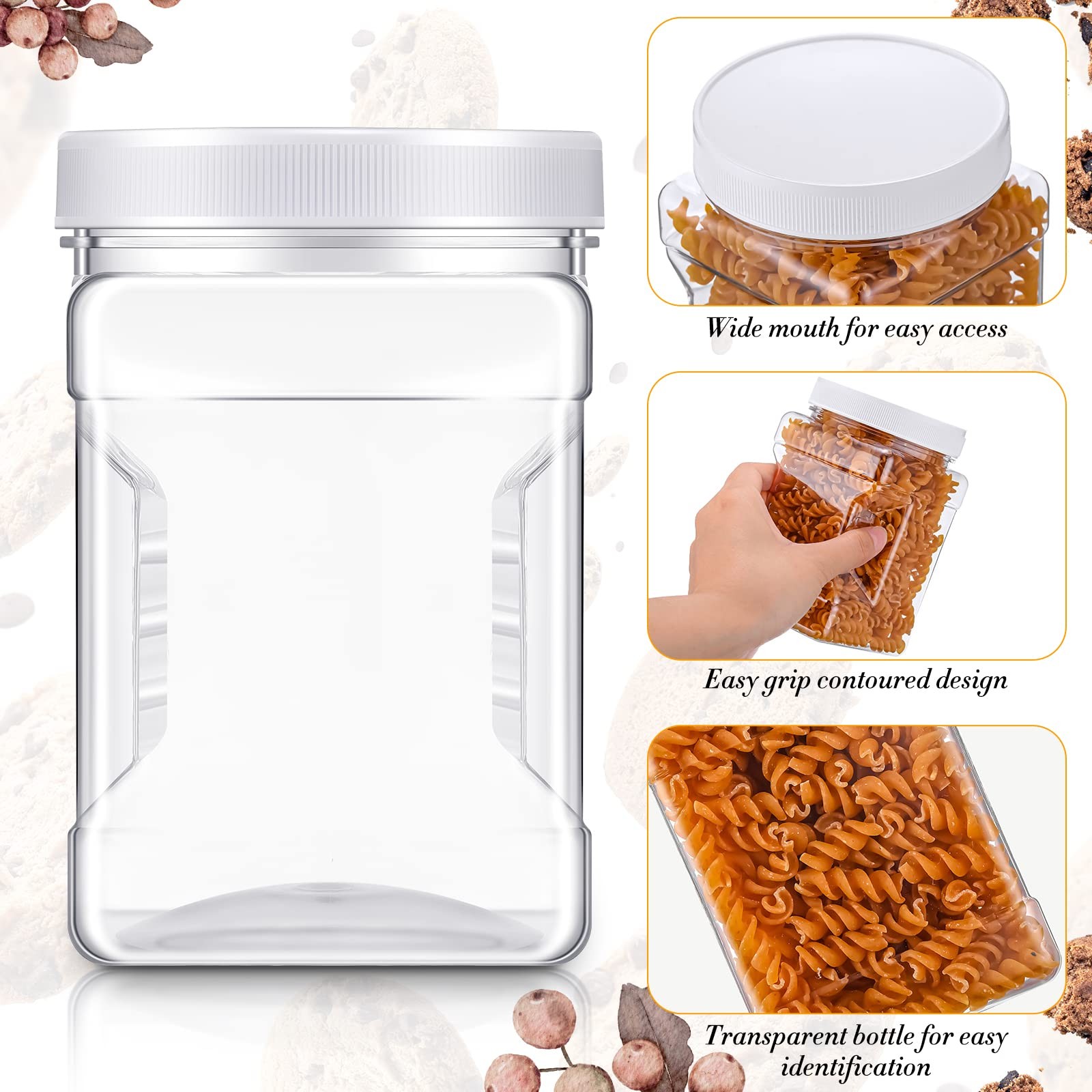 Gerrii 36 Pcs 27 Oz Plastic Storage Jars with Lids, Clear Wide Mouth Square P…