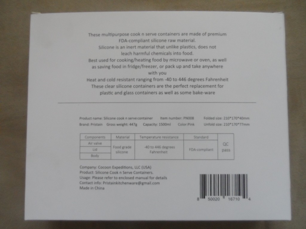 PRISTAIN Orchid Pink 1500 ml Collapsible Food Box Silicone Cook n Serve ECO
