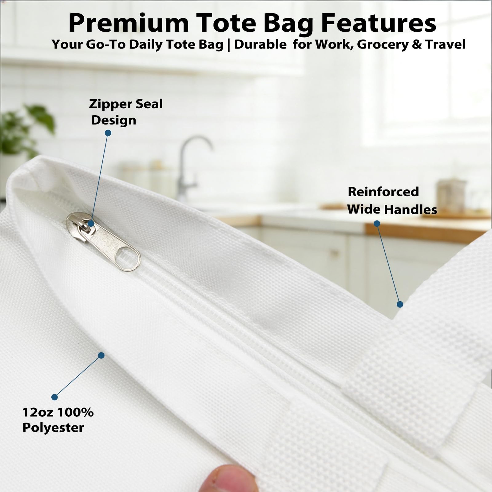 Westar 5 Pack Sublimation Tote Bags Zipper 12Oz Heavy Duty 100 Polyester Blank