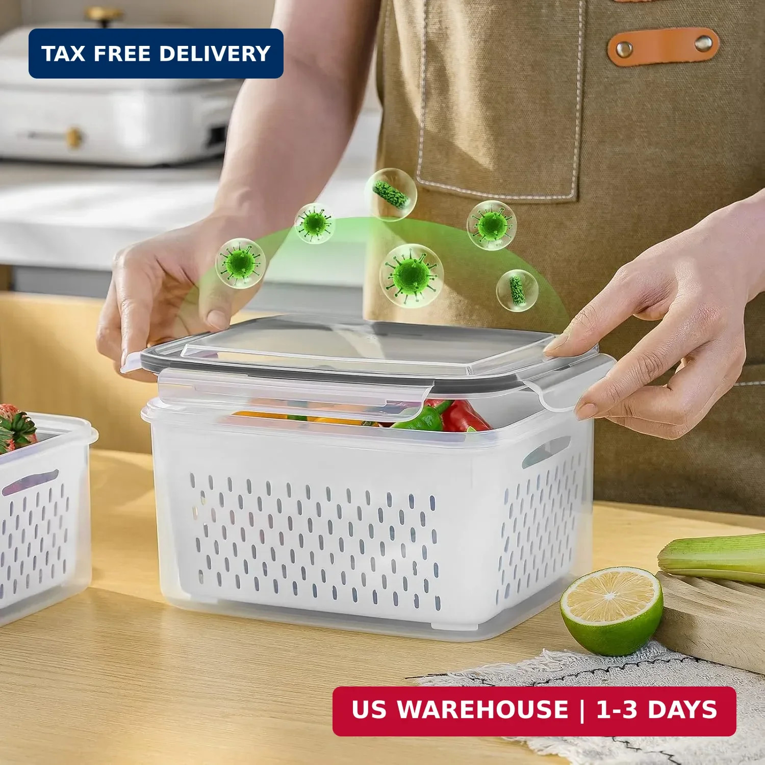 5 PCS Large Fruit Containers for Fridge – Leakproof Food Storage Containers with