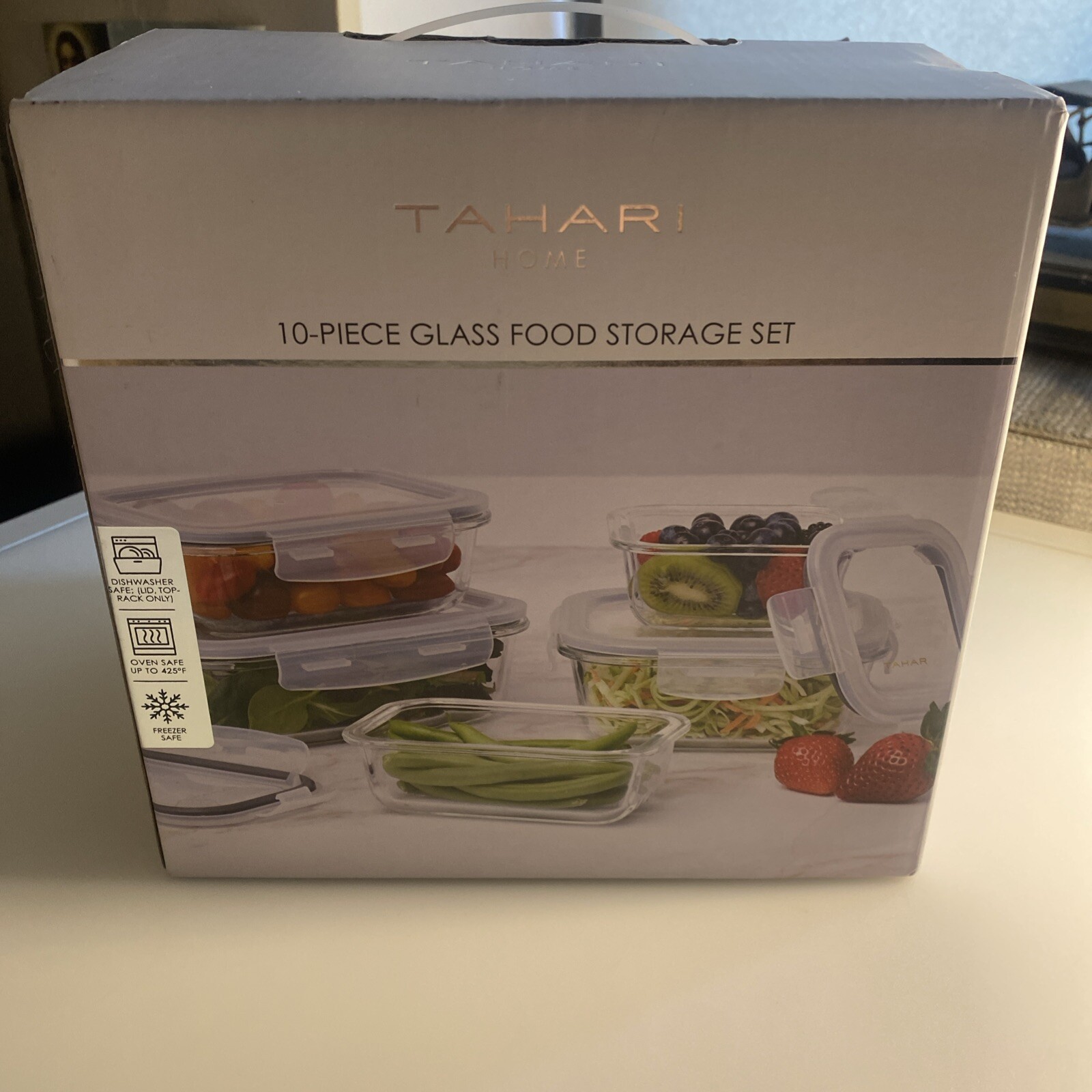 Tahari Home 18K Signature Series 10-Piece Glass Food Storage Set Sealed zat