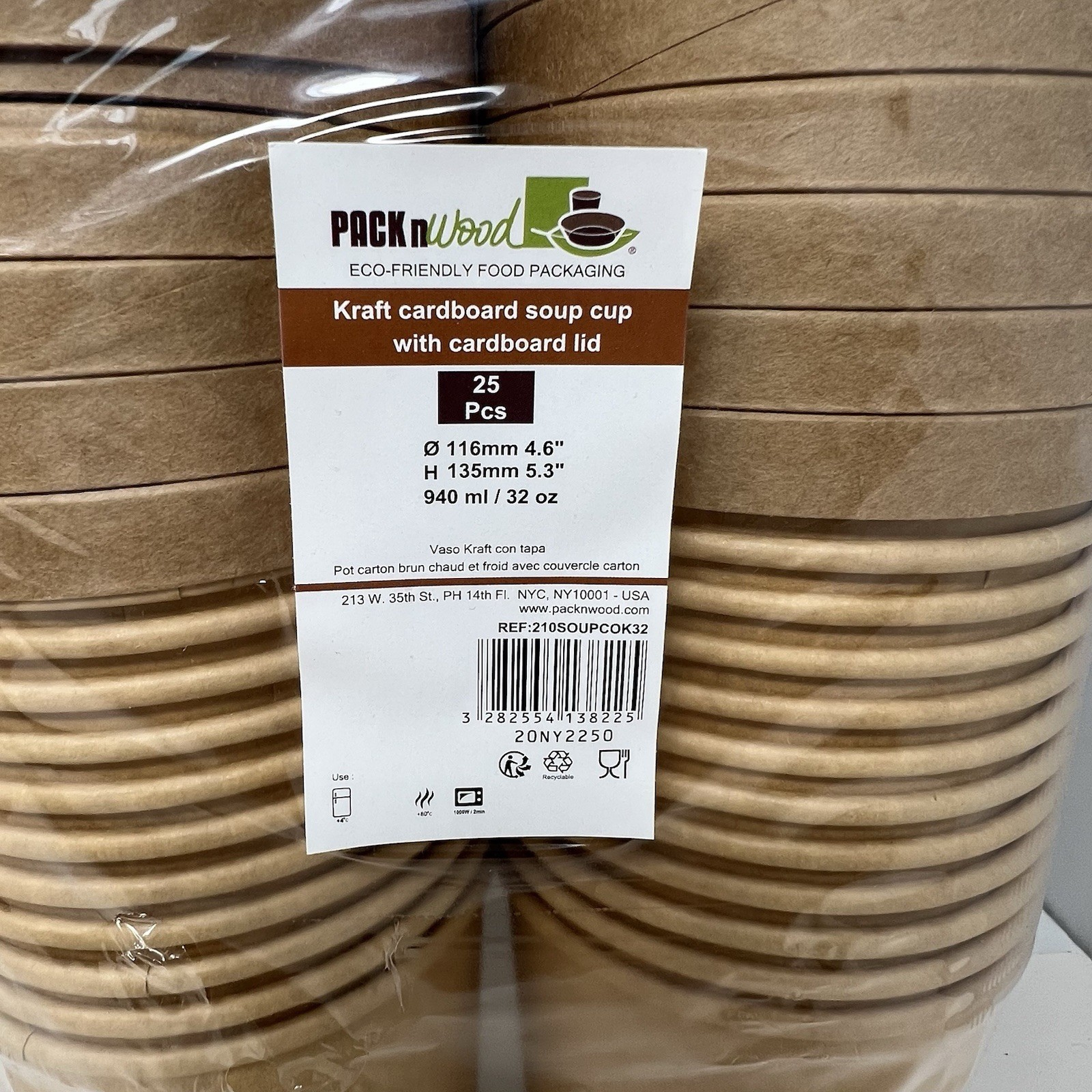 Pack N Wood 32 Oz Soup Cup Container With Lid Lot of 75 Eco-Friendly Cardboard