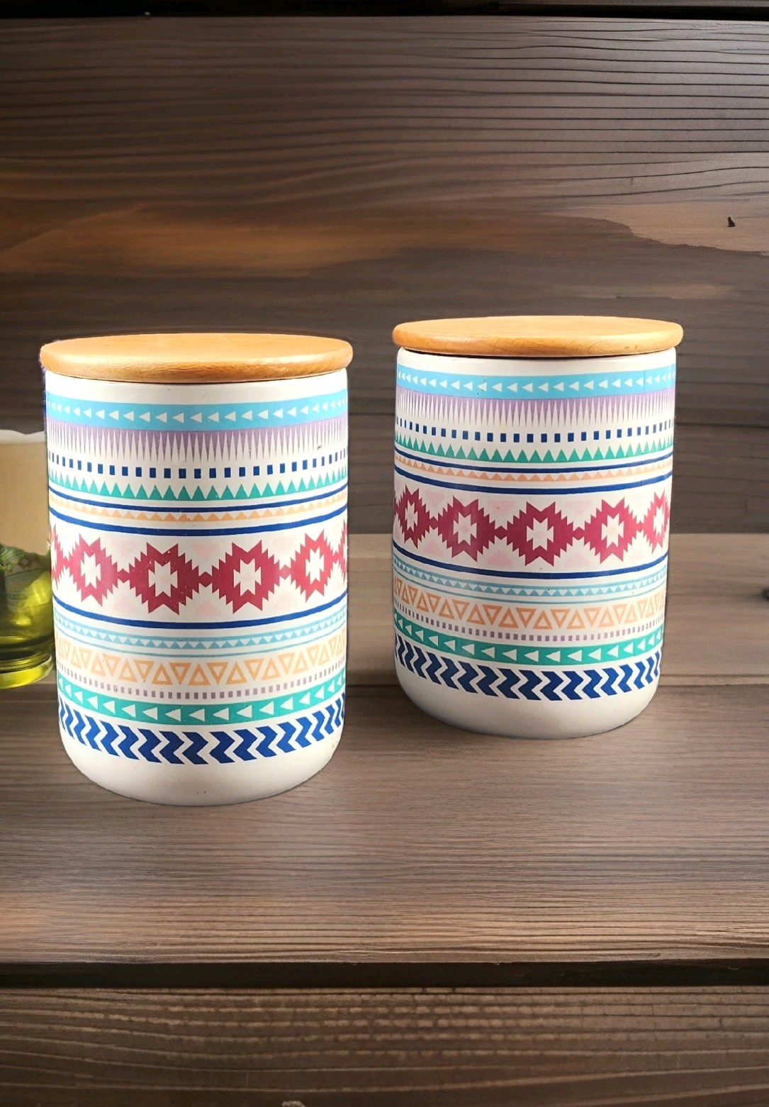 CORE KITCHEN Southwestern style, Set of 2 Stoneware Canisters, 6.25″ Tall