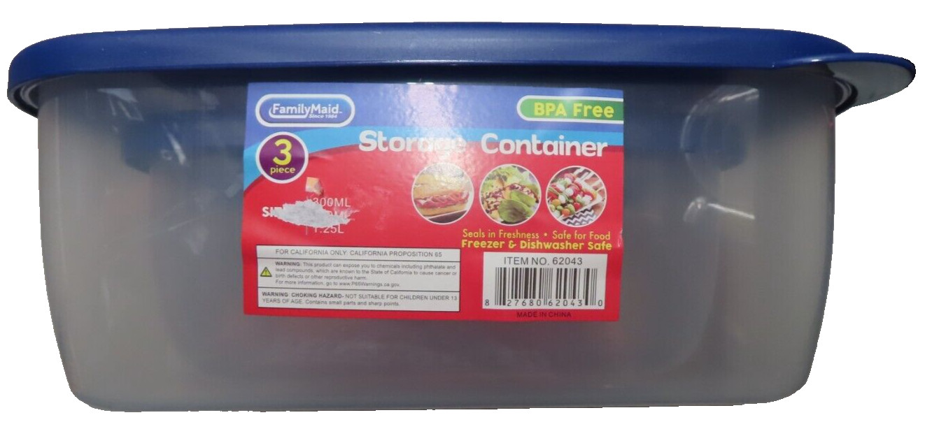 3 FamilyMaid Food Storage Container Blue top/clear bottom BPA Free plastic 62043
