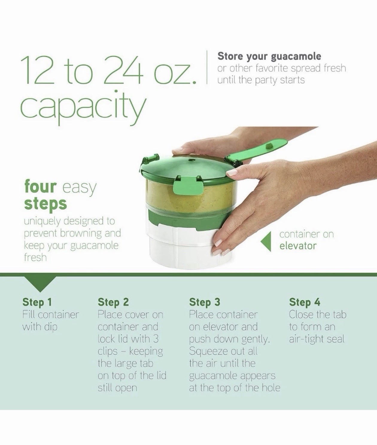 Casabella Guac-Lock Container in Green w/ White For Avocado Storage & Freshness