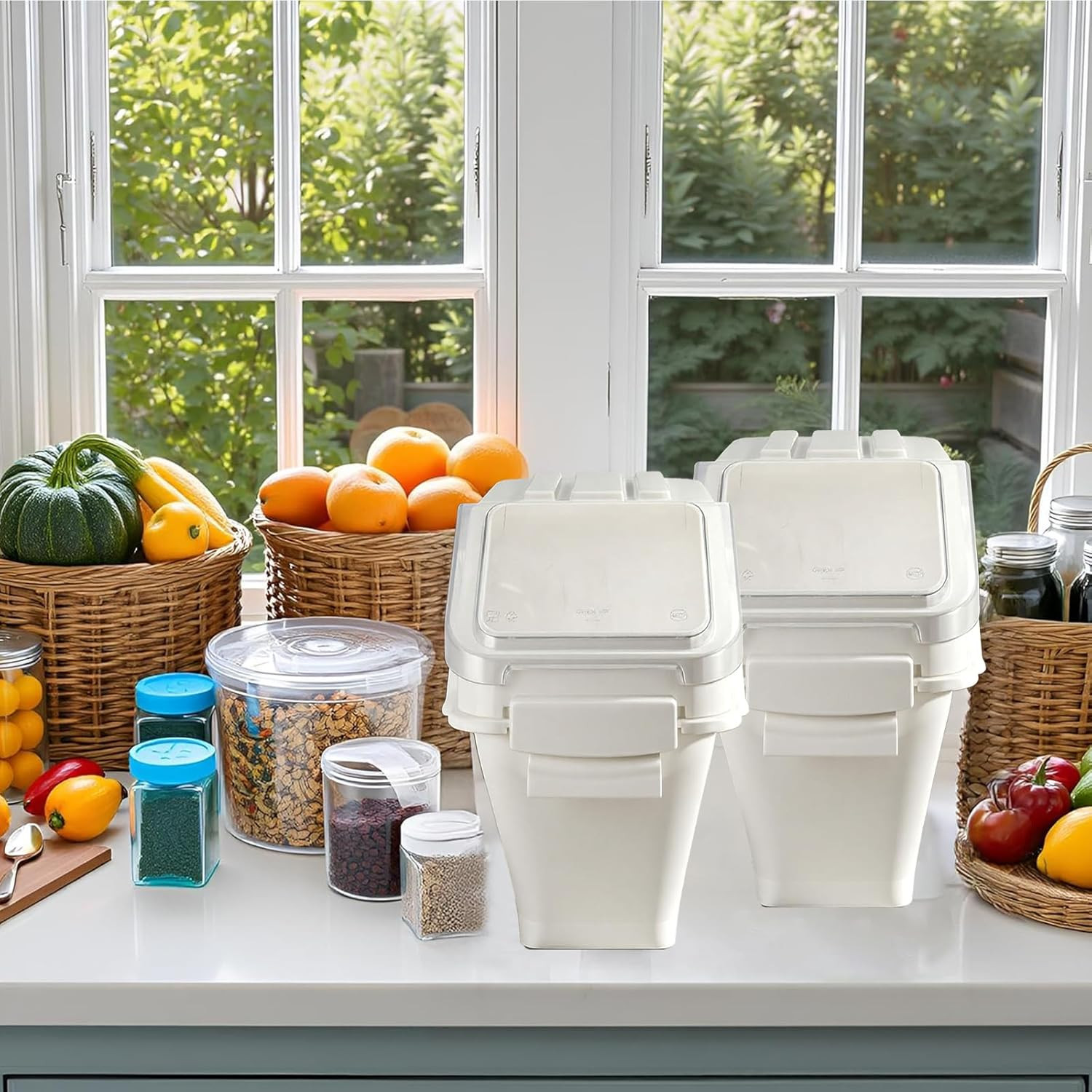 Airtight Flour Bin,24 L Stackable Kitchen Ingredient Storage Container with Lid