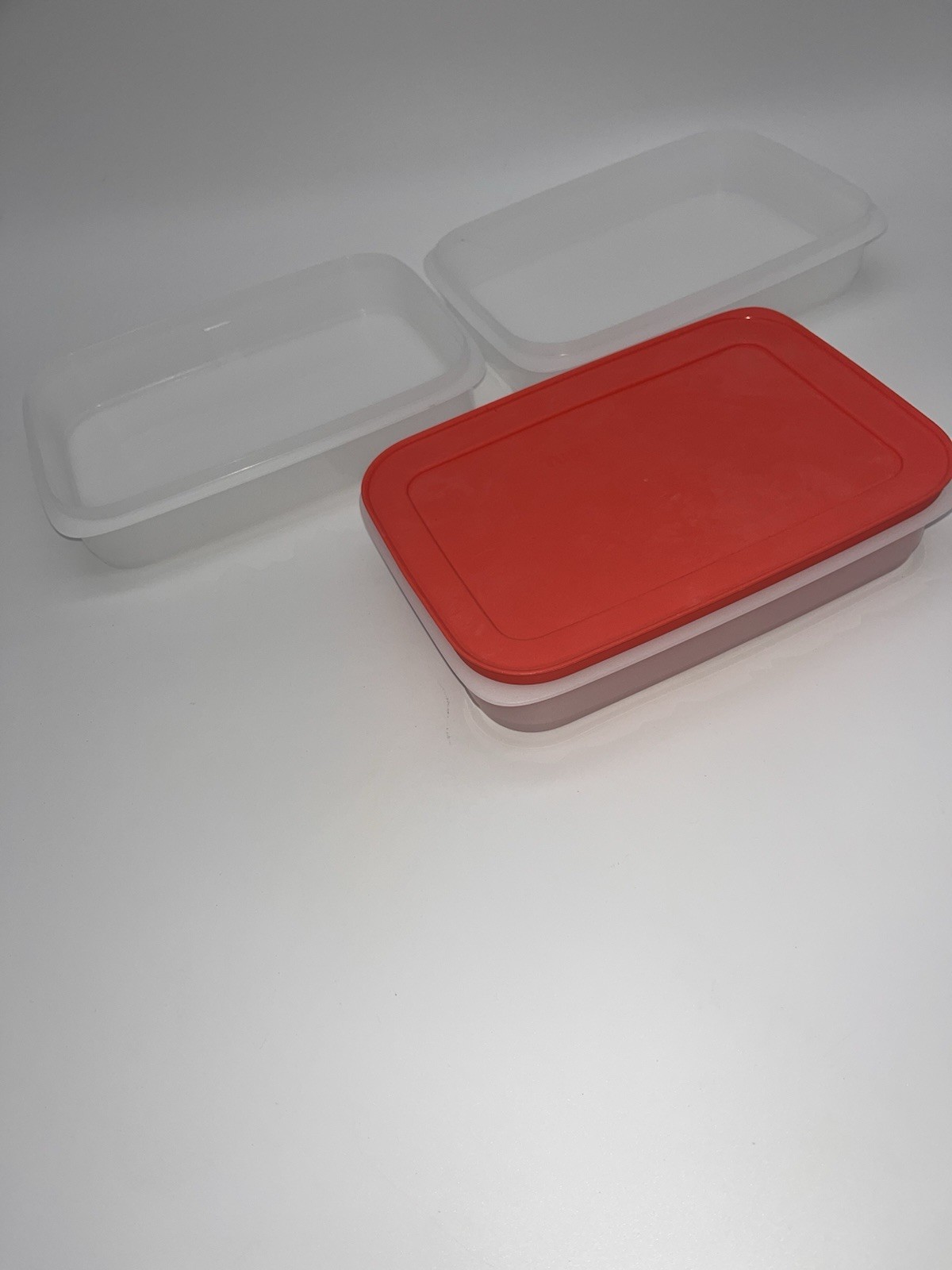 Tupperware Freezer Mates Plus Stackables Set of 3 Sheer with Peach Seals