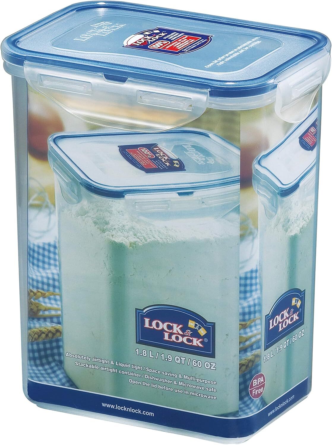 LocknLock Easy Essentials Airtight Rectangular Tall Food 4 Piece Set, Clear