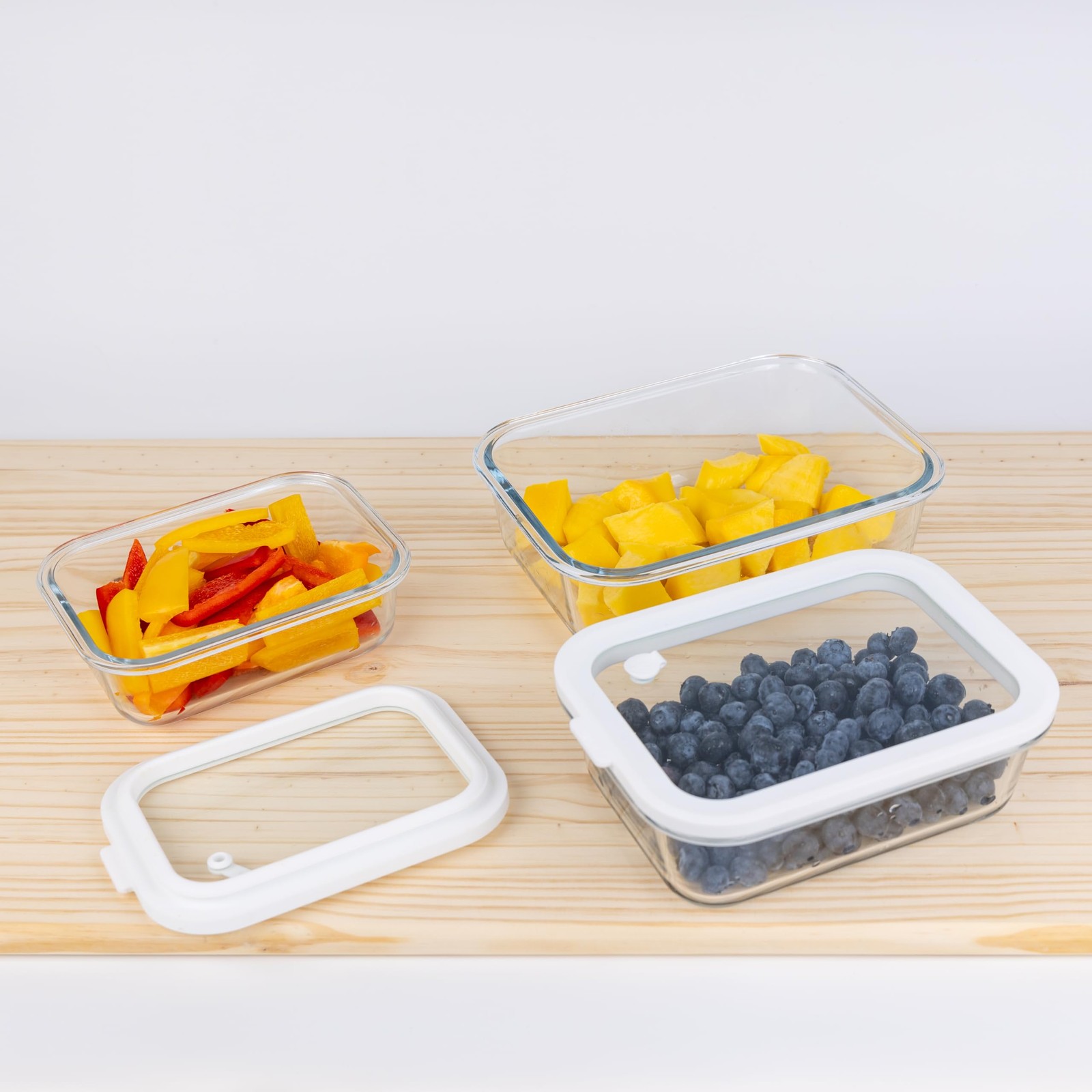Sio GLASS storage containers with lids, NO PLASTIC, Set of 3, White