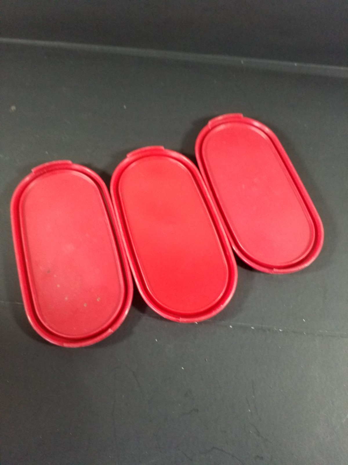 Tupperware Modular Mates Oval Storage Containers 1-2 Cup & 2- 4.75 Cup W/RedLids