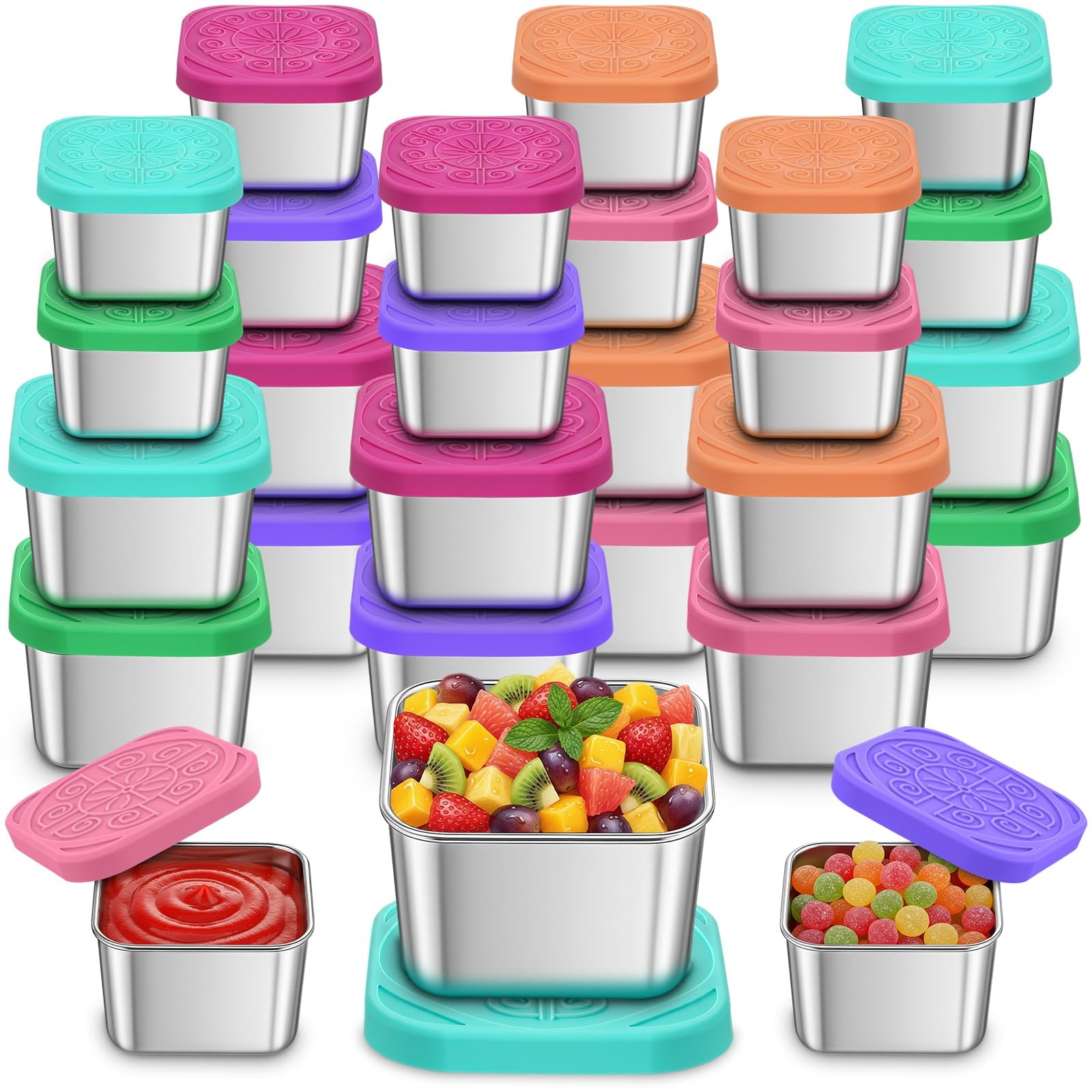 24 Pcs Stainless Steel Snack Containers Include 12×6 oz Snack Boxes and 12×2 …