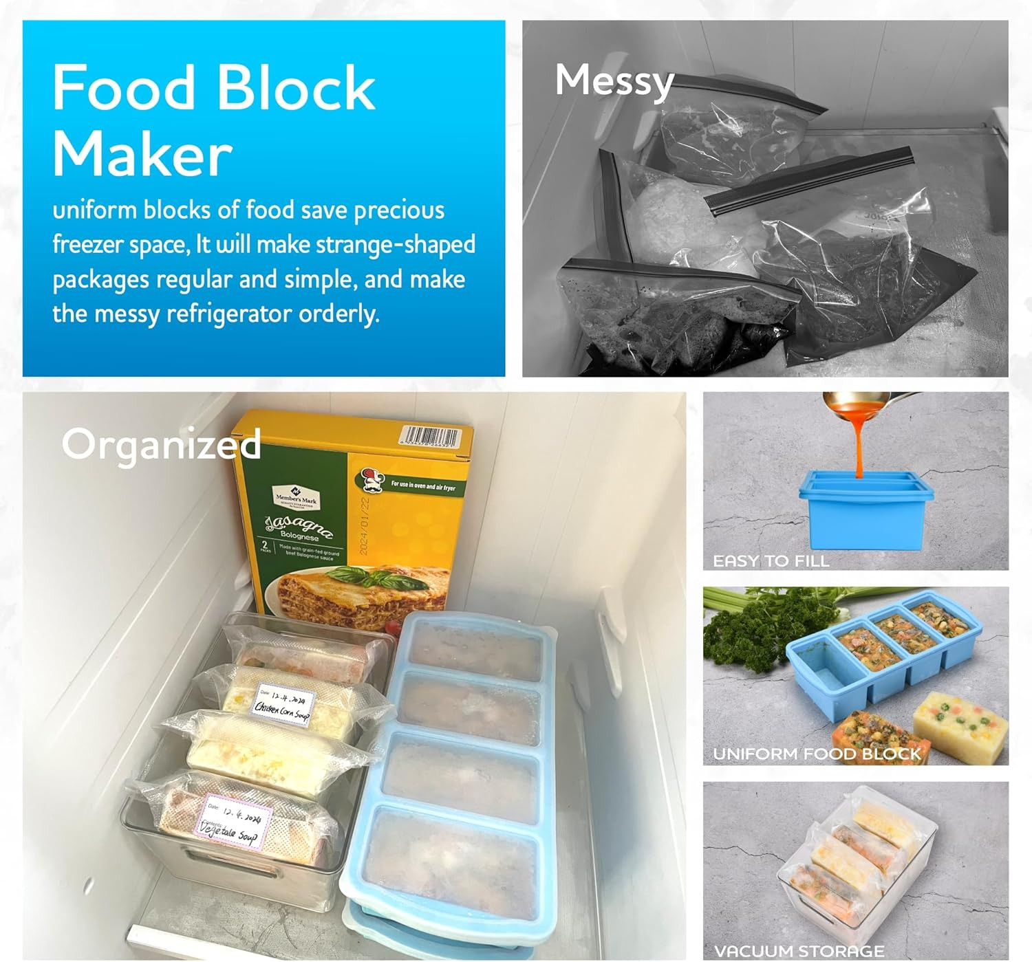 Silicone Freezer Trays with Lid,1-Cup Soup Freezer Container Large Ice Cube Mold